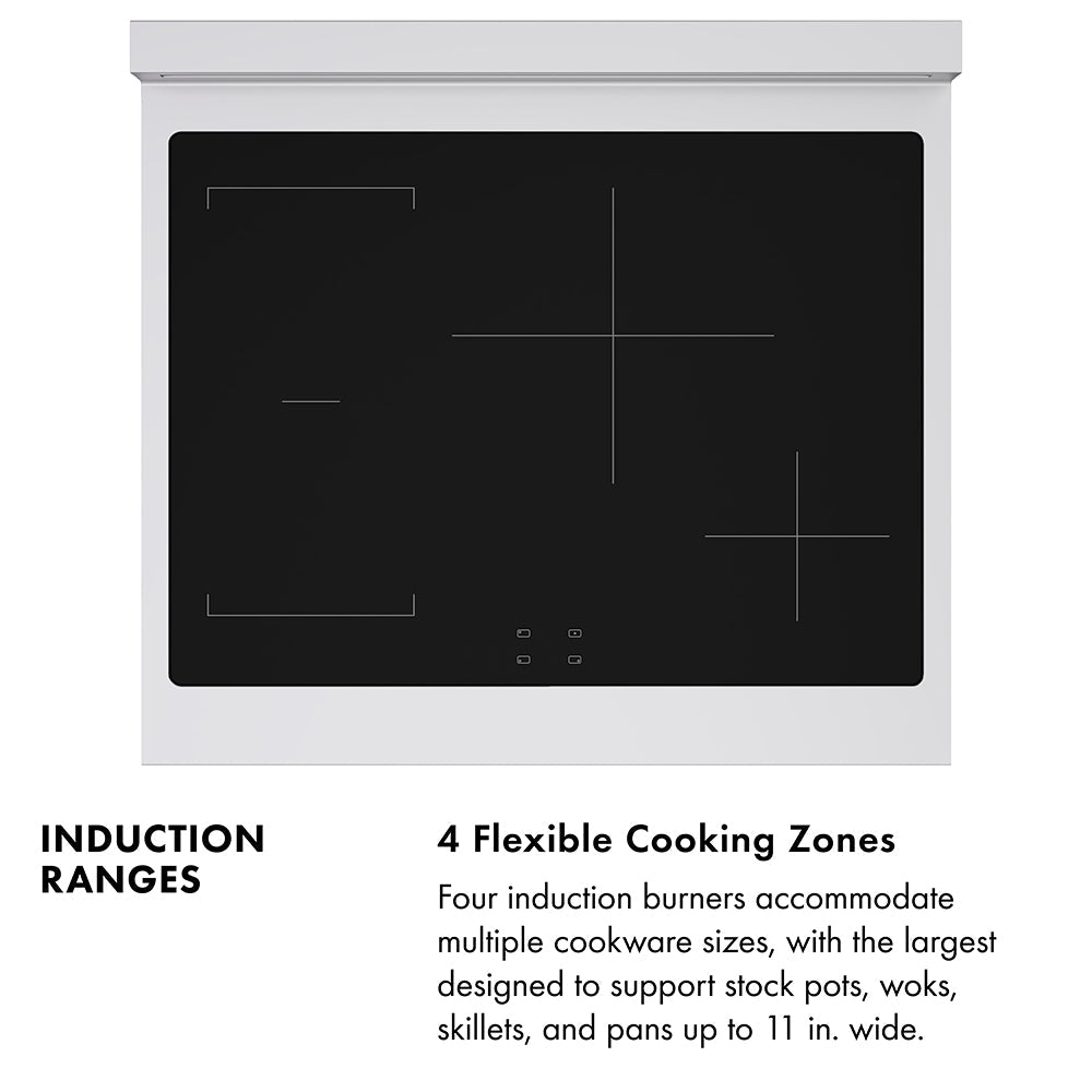 ZLINE 30 in. Induction Range 4.2 cu. ft. 4 Elements Electric Convection Oven Stainless Steel White Matte Door Polished Gold Accents (SINRZ-WM-30-G)