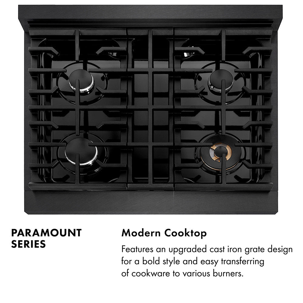 ZLINE 30 in. Gas Range 4.2 cu. ft. 4 Burner Cooktop Convection Oven Black Satin Stainless Steel (SGRBS-30)
