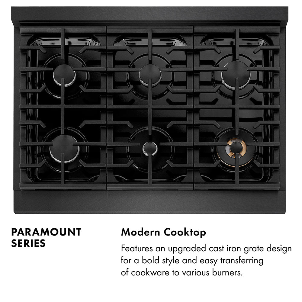 ZLINE 36 in. Dual Fuel Range 5.2 cu. ft. 6 Burner Gas Cooktop Electric Convection Oven Black Satin (SDRBS-36)