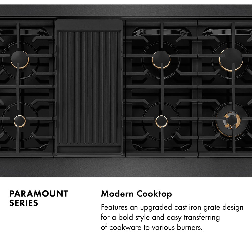 ZLINE 48 in. Dual Fuel Range 6.7 cu. ft. 8 Burner Gas Cooktop Black Satin Stainless Steel with Gold Accents (SDRBSZ-48-G)