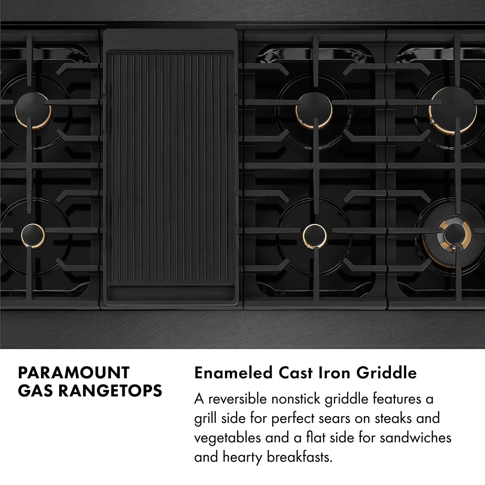 ZLINE 48" Paramount Gas Rangetop with 8 Brass Burners and Porcelain Cooktop in Black Satin Stainless Steel, SRTBS-BR-48