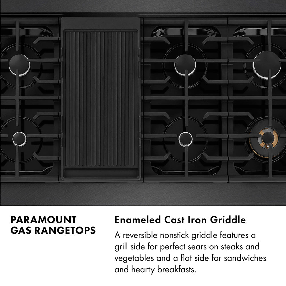 ZLINE 48" Paramount Gas Rangetop with 8 Burners and Porcelain Cooktop in Black Satin Stainless Steel, SRTBS-48