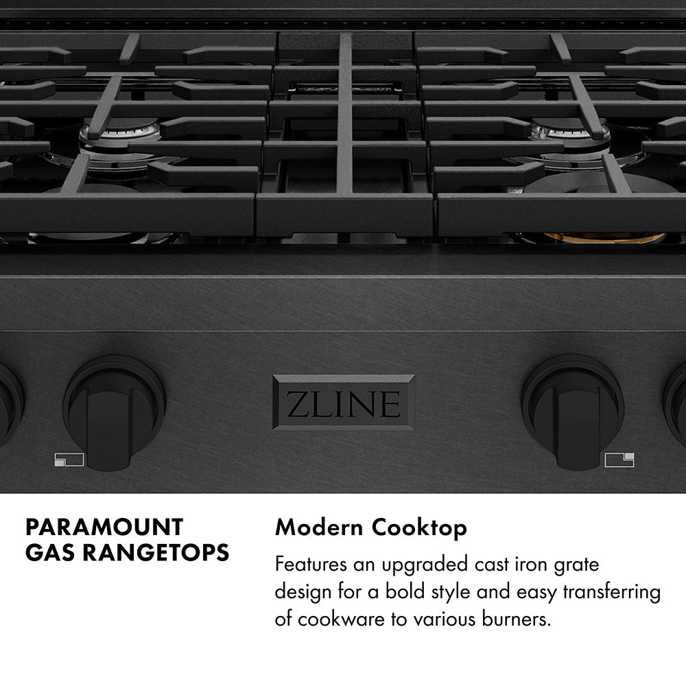 ZLINE 30" Paramount Gas Rangetop with 4 Burners and Porcelain Cooktop in Black Satin Stainless Steel, SRTBS-30