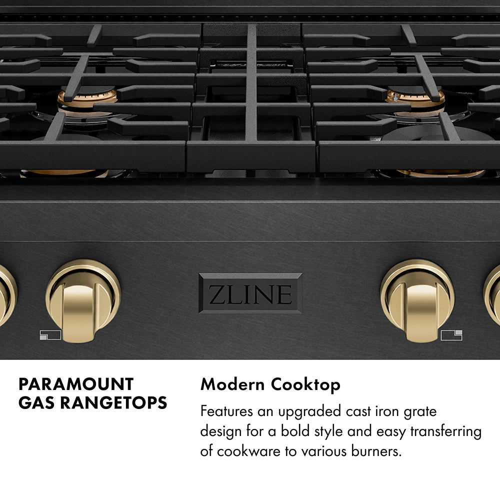 ZLINE Autograph 30" Paramount Gas Rangetop with 4 Burners and Porcelain Cooktop in Black Satin and Champagne Bronze Accents, SRTBSZ-30-CB