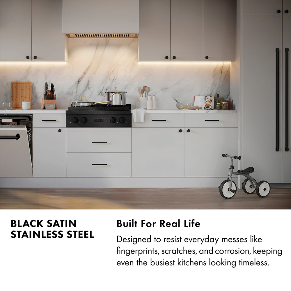 ZLINE Autograph 36" Paramount Gas Rangetop with 6 Burner DuoPro™ Cooktop in Black Satin and Champagne Bronze Accents, PSRTBSZ-36-CB