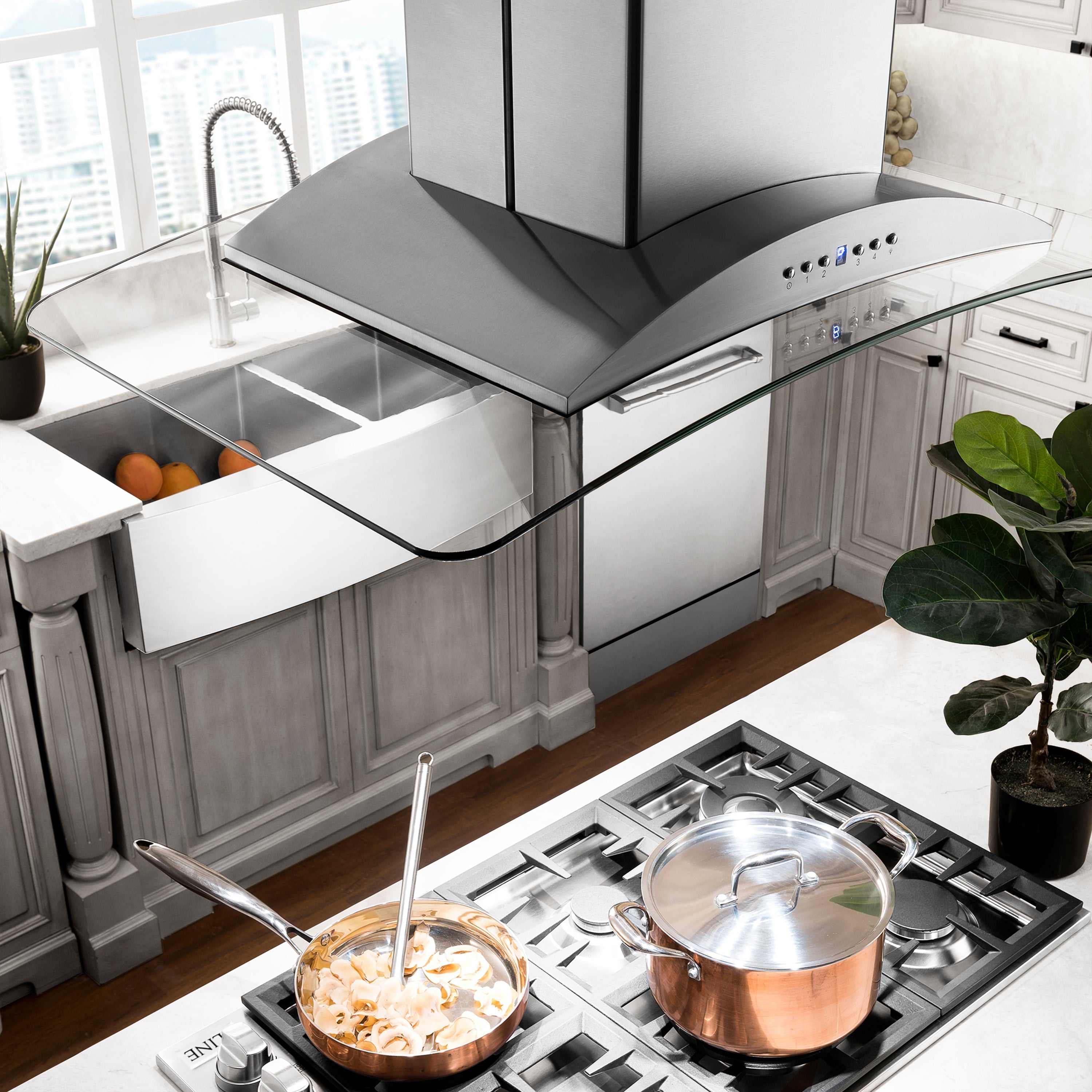 ZLINE 36 in Island Mount Range Hood 400 CFM Stainless Steel CrownSound Bluetooth Speakers (GL9iCRN-BT-36)