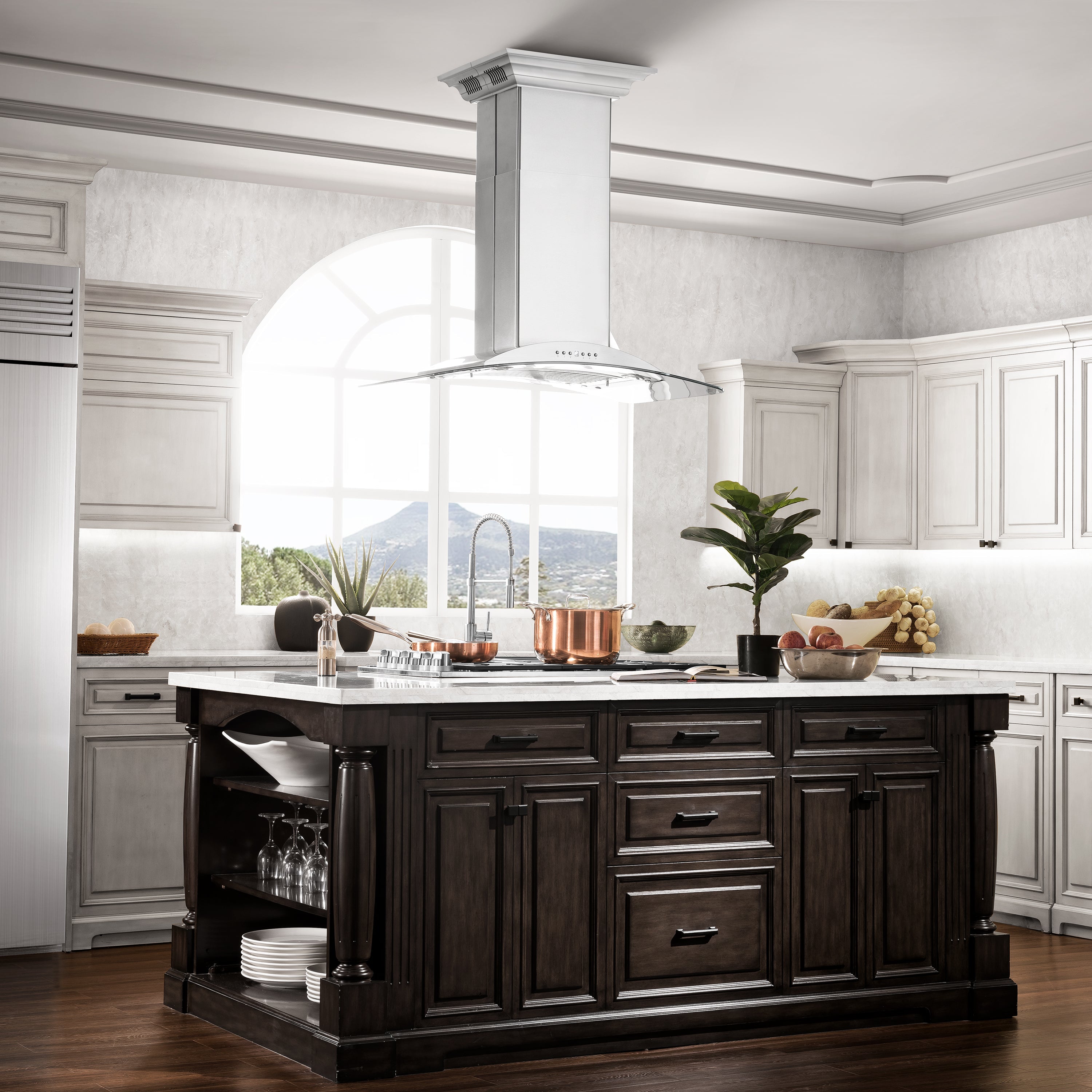ZLINE 30 in. Island Mount Range Hood 400 CFM Stainless Steel Built-In Bluetooth Speakers (GL9iCRN-BT-30)