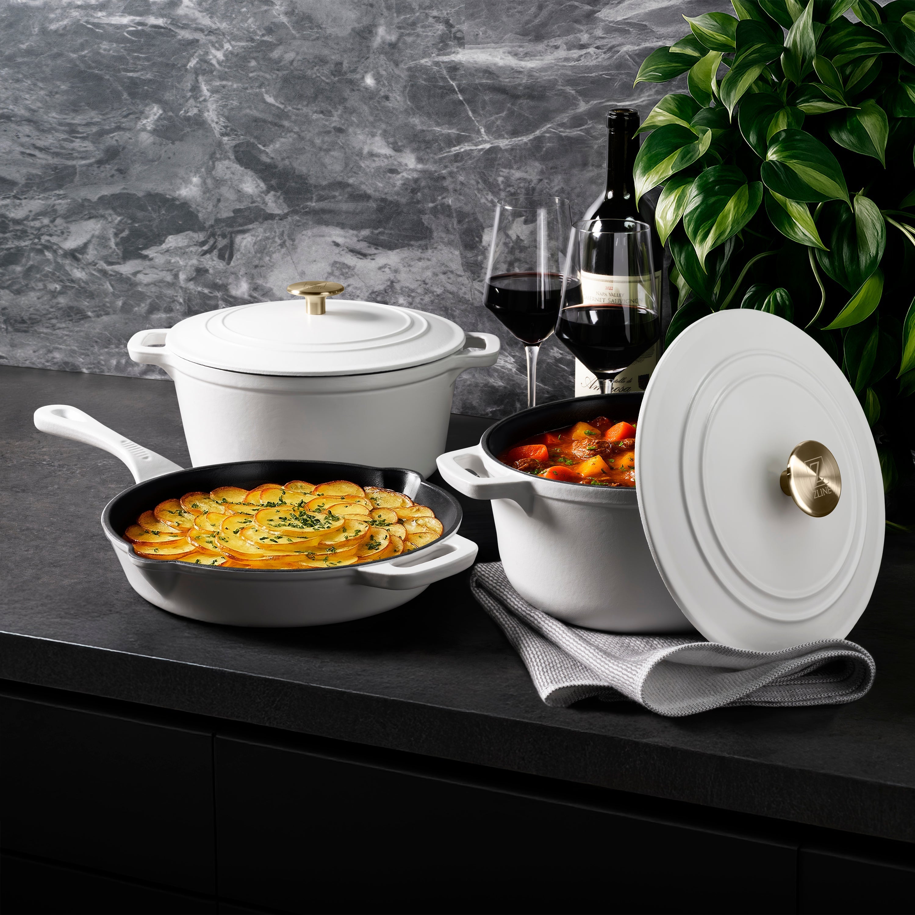 ZLINE 5-Piece Enameled Cast Iron Cookware Set in White Matte, CWSETS-WM-5