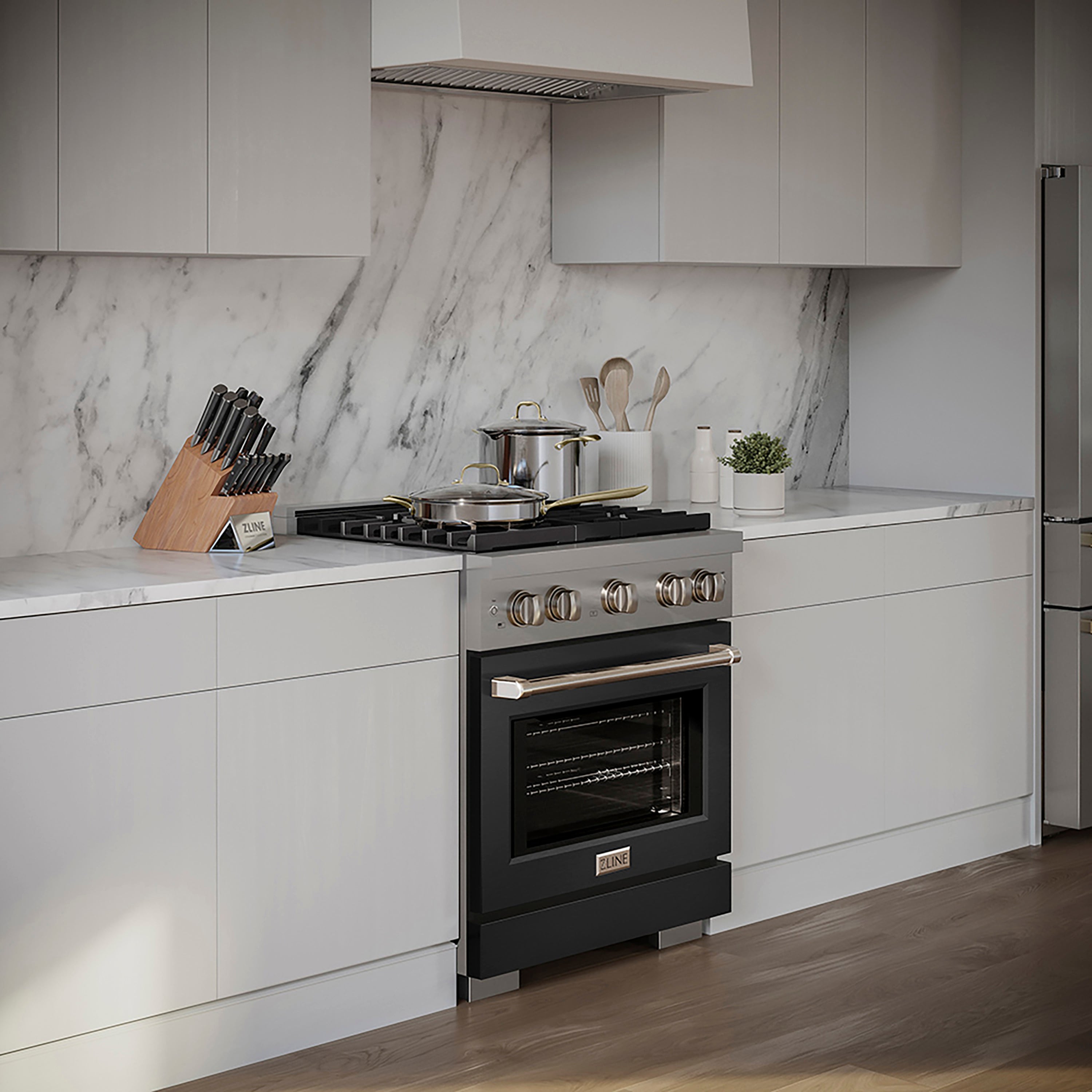 ZLINE 30 in. Dual Fuel Range 4.2 cu. ft. with 4 Burner DuoPro™ Cooktop, Electric Convection Oven & Black Matte Door (PSDR-BLM-30)