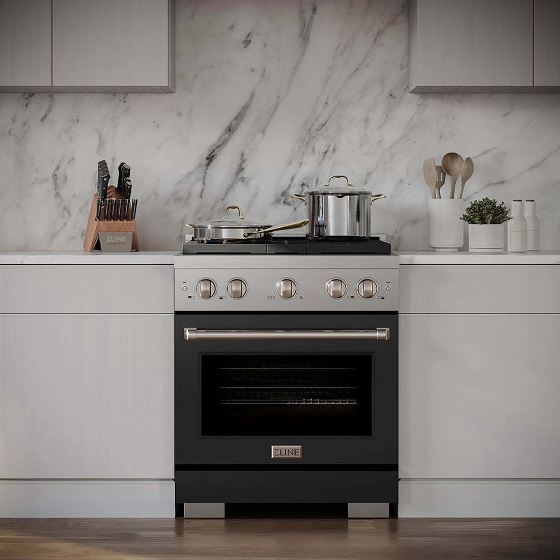 ZLINE 30 in. Gas Range 4.2 cu. ft. Convection Oven, 4 Burner DuoPro™ Cooktop, Black Matte Door (PSGR-BLM-30)