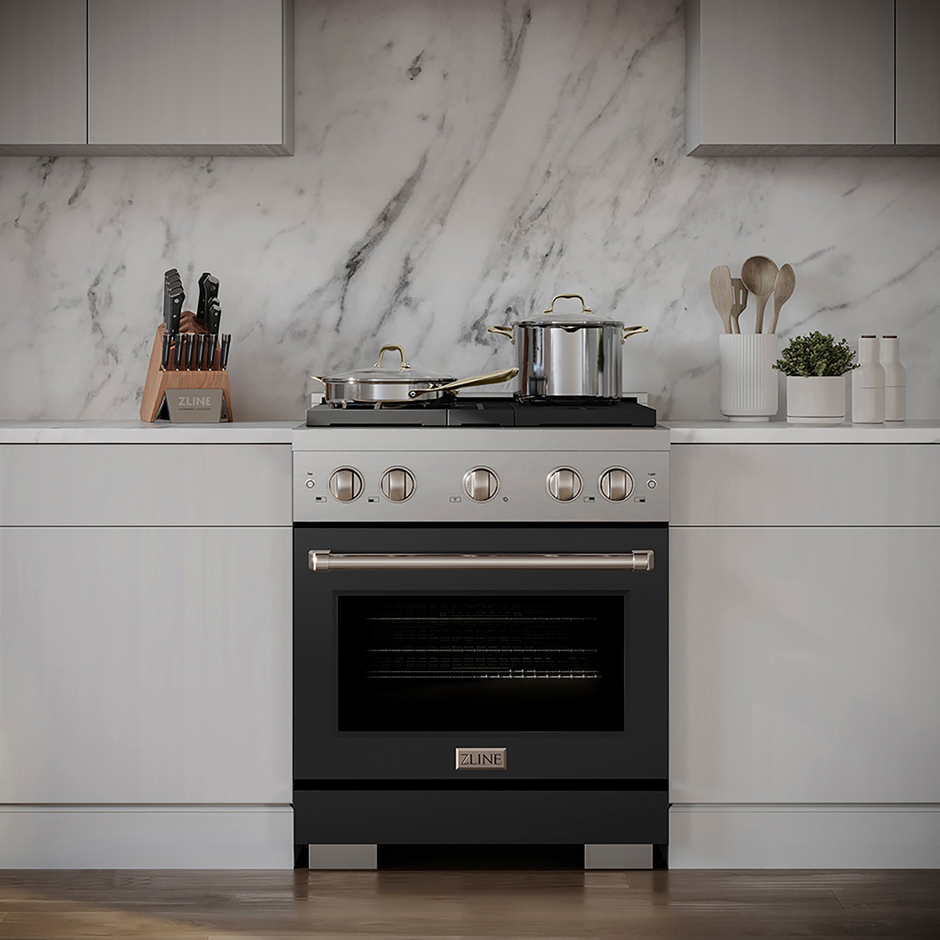 ZLINE 30 in. Gas Range 4.2 cu. ft. Convection Oven, 4 Burner DuoPro™ Cooktop, Black Matte Door (PSGR-BLM-30)