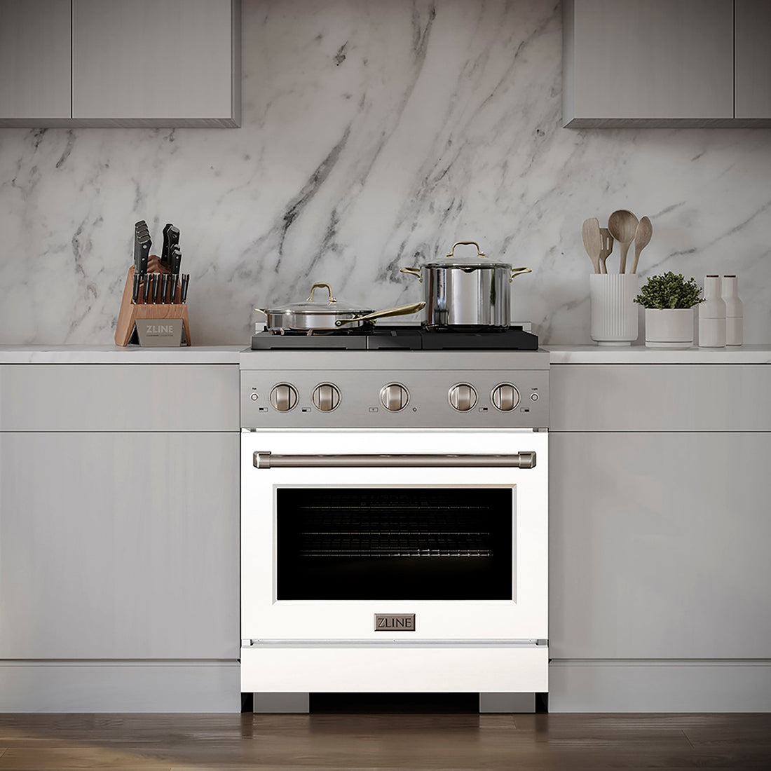 ZLINE 30 in. Gas Range 4.2 cu. ft. Convection Oven, 4 Burner DuoPro™ Cooktop, White Matte Door (PSGR-WM-30)