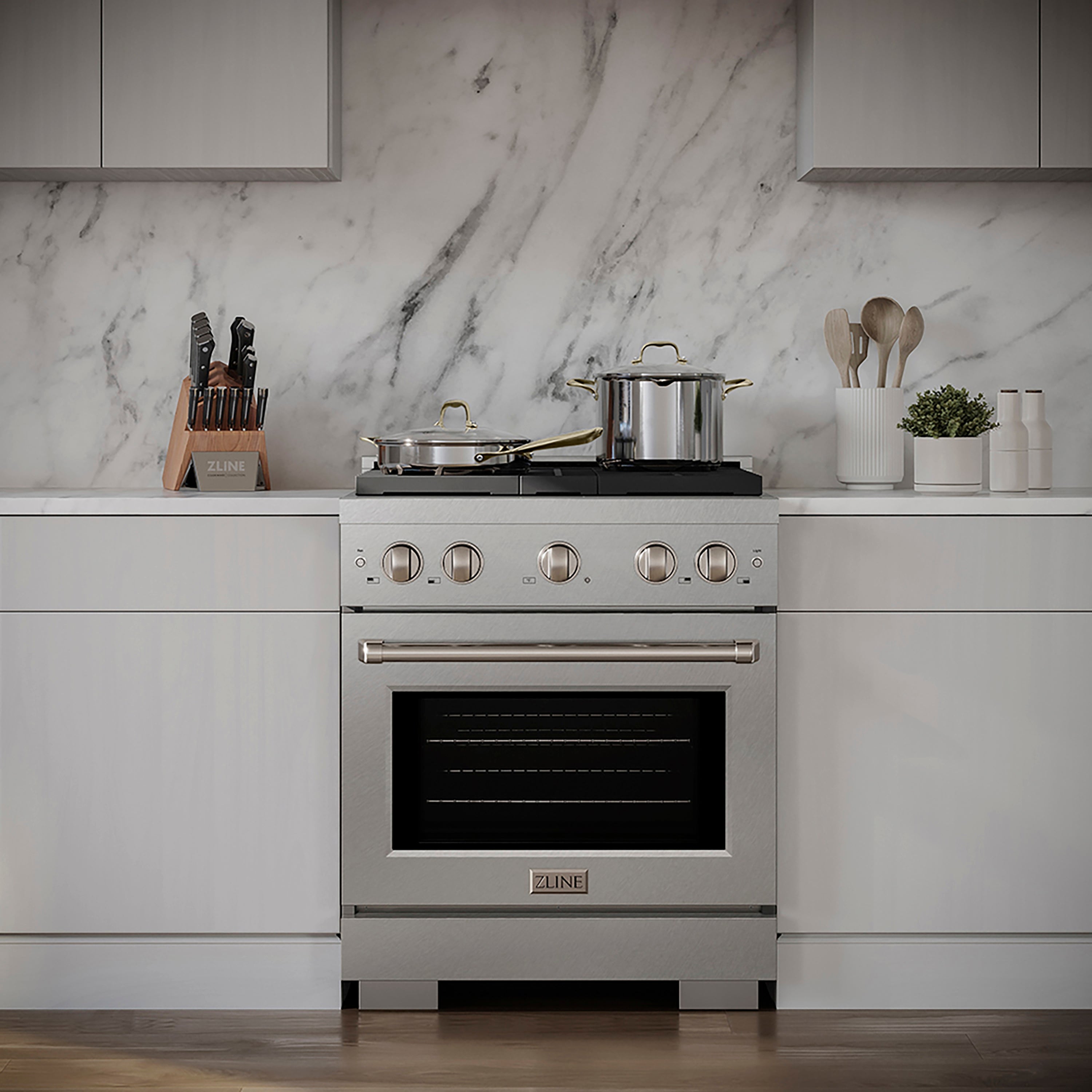 ZLINE 30 in. Dual Fuel Range 4.2 cu. ft. 4 Burner DuoPro™ Cooktop Electric Convection Oven Satin Stainless Steel (PSDRS-30)