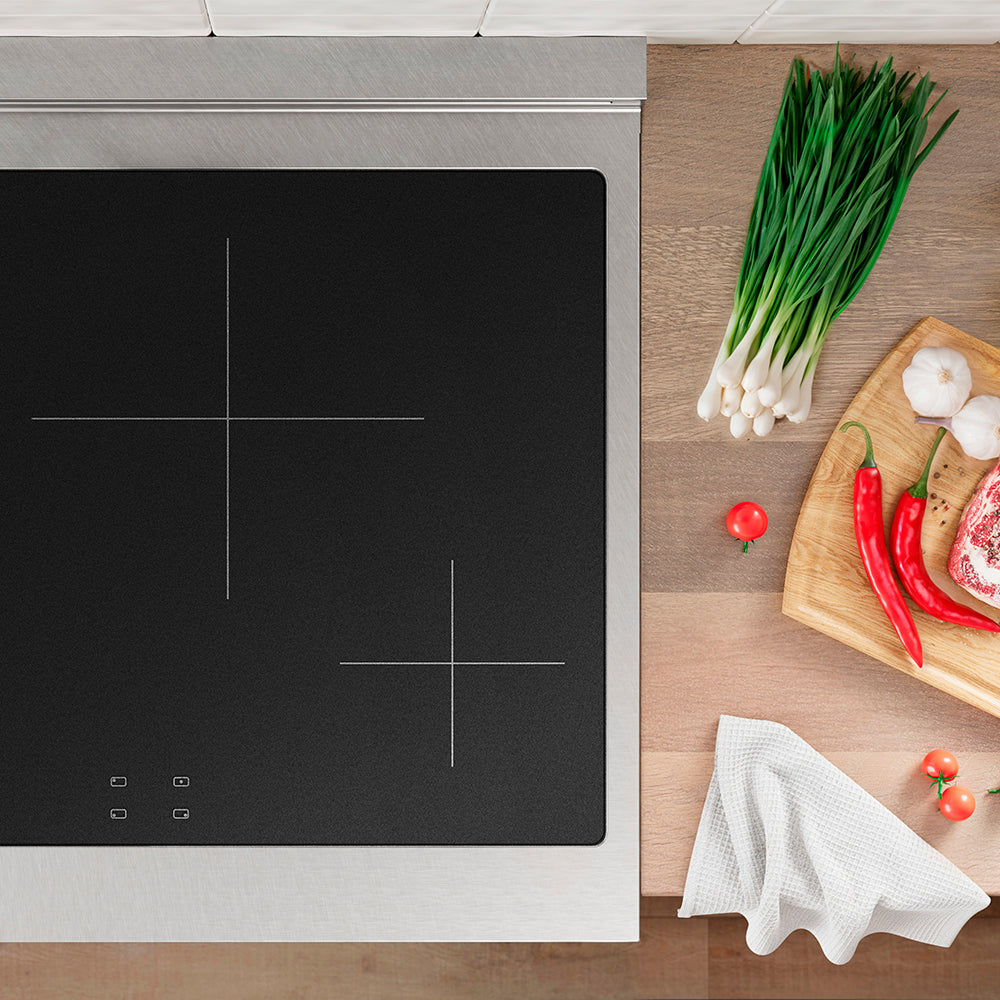 ZLINE 30 in. Induction Range 4.2 cu. ft. Electric Convection Oven 4 Element Cooktop Satin Stainless Steel White Matte Door Polished Gold Accents (SINRSZ-WM-30-G)