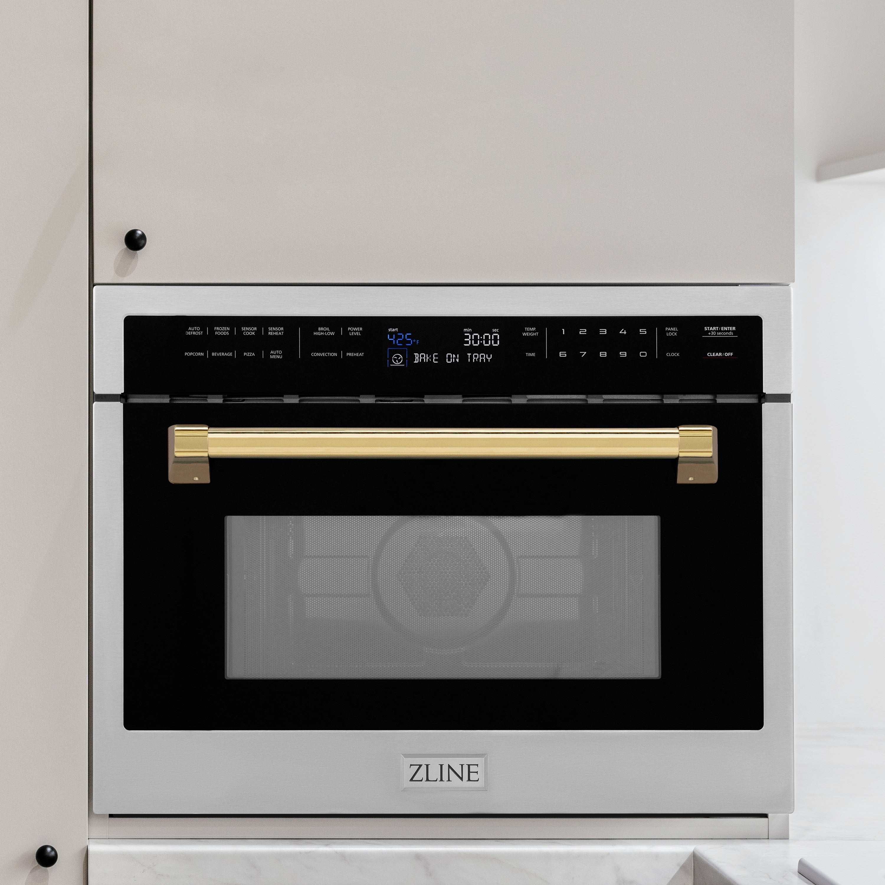 ZLINE Autograph 24" 1.6 cu ft. Built-in Convection Microwave Oven in Satin Stainless Steel with Polished Gold Accents, MWOZ-24-SS-G