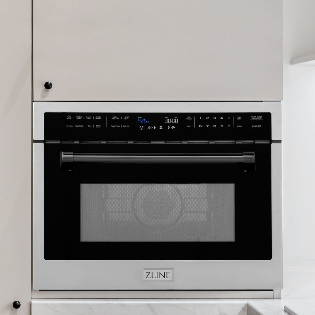 ZLINE Autograph 24" 1.6 cu ft. Built-in Convection Microwave Oven in Satin Stainless Steel with Matte Black Accents, MWOZ-24-SS-MB