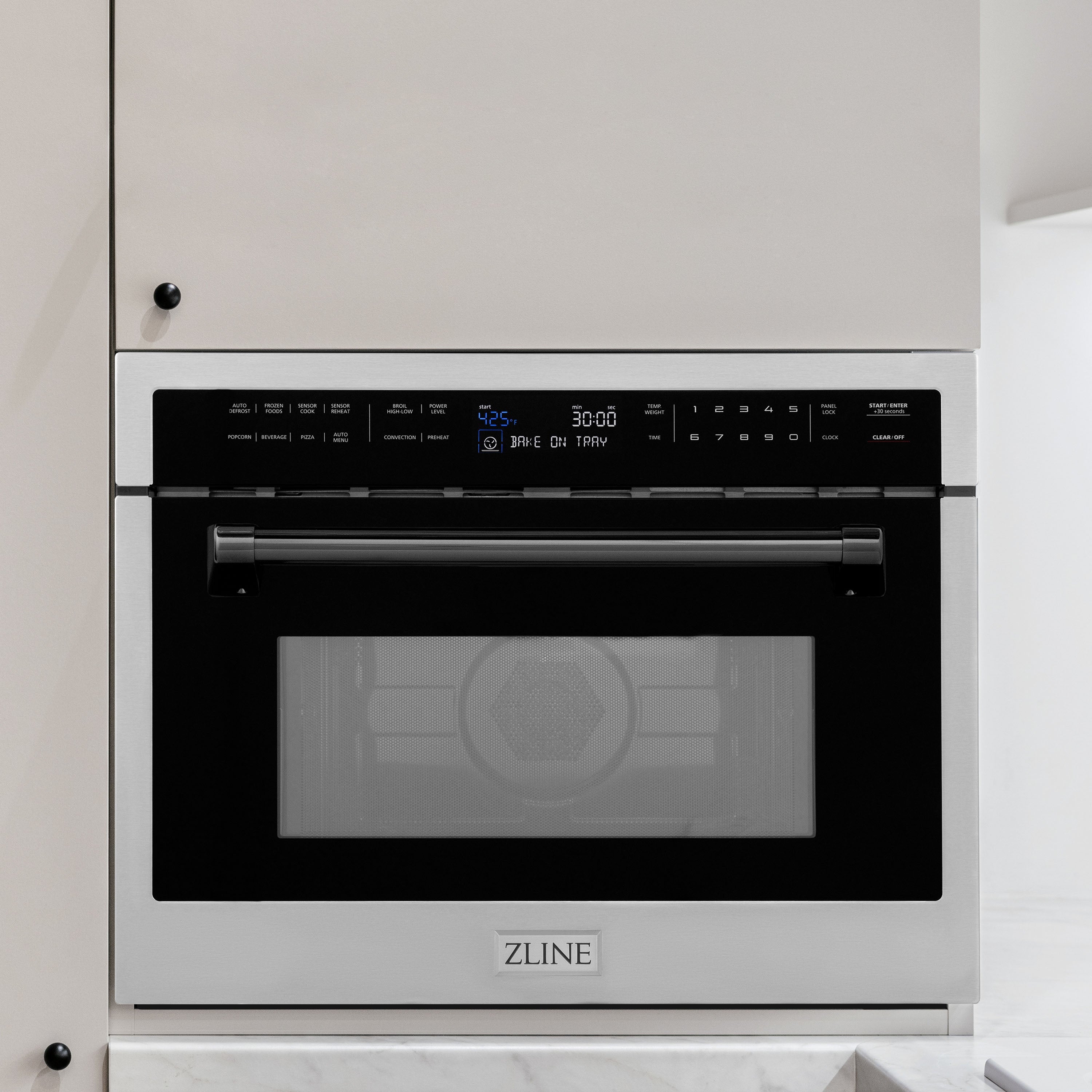 ZLINE Autograph 24" 1.6 cu ft. Built-in Convection Microwave Oven in Satin Stainless Steel with Matte Black Accents, MWOZ-24-SS-MB