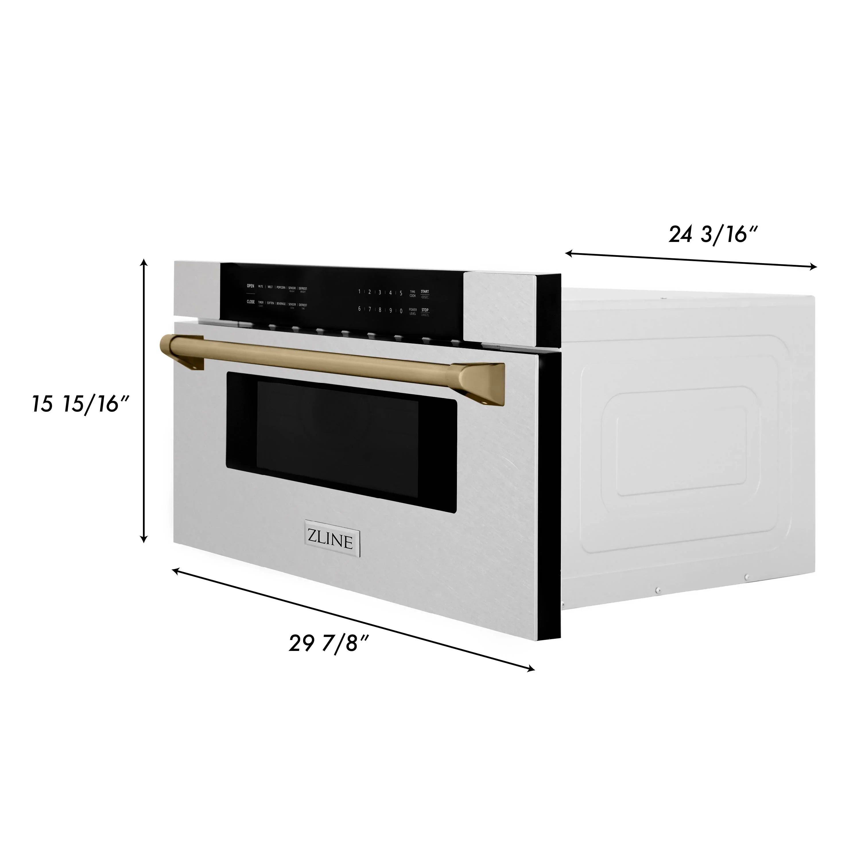 ZLINE Autograph 30" 1.2 cu. ft. Built-In Microwave Drawer in Satin Stainless Steel with Champagne Bronze Accents, MWDZ-30-SS-CB