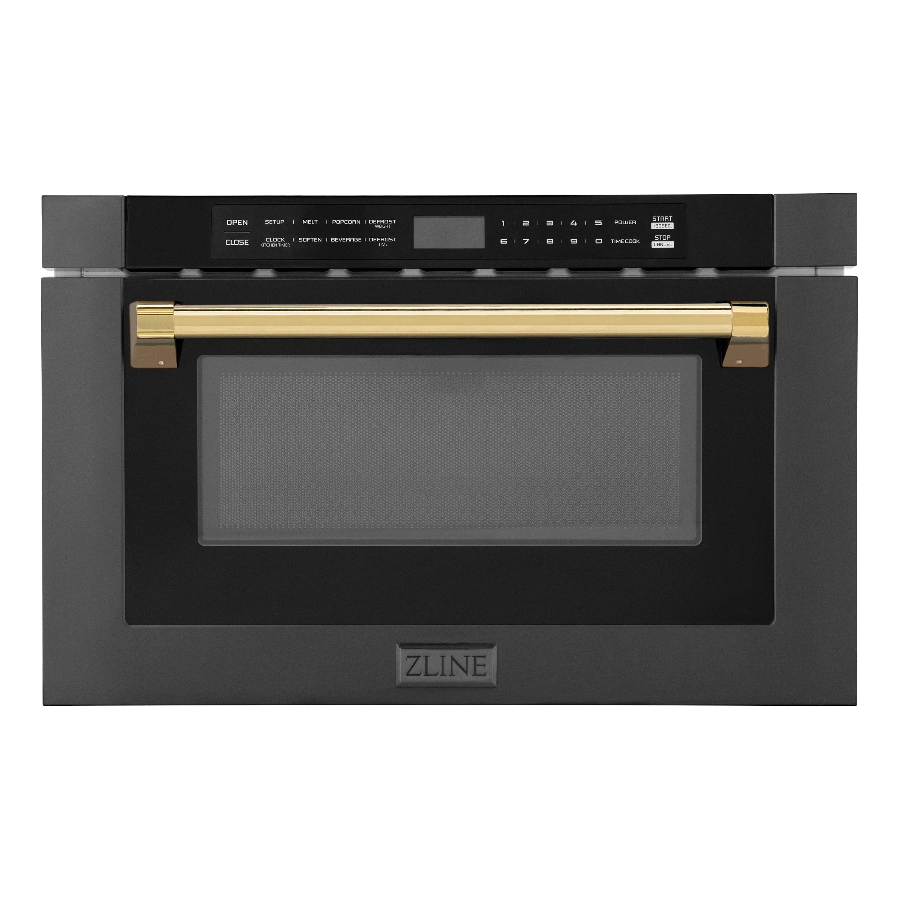 ZLINE Autograph Edition 24" 1.2 cu. ft. Built-in Microwave Drawer in Black Stainless Steel and Gold Accents, MWDZ-1-BS-H-G