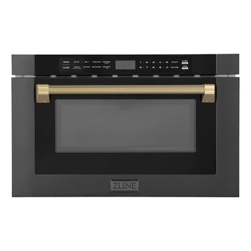 ZLINE Autograph 24" 1.2 cu. ft. Built-in Microwave Drawer in Black Stainless Steel and Champagne Bronze Helix Handle, MWDZ-1-BS-H-KCB