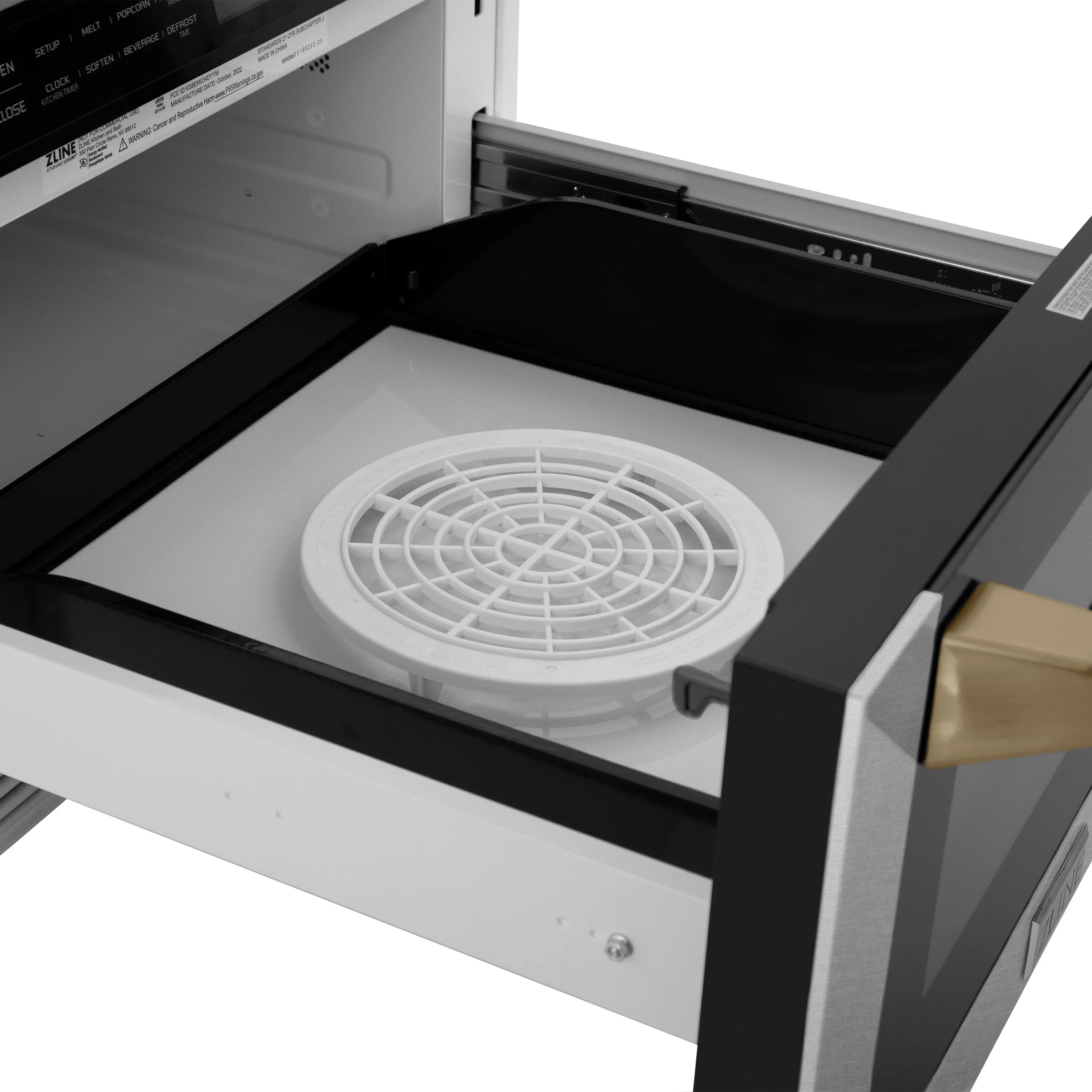 ZLINE Autograph 24" 1.2 cu. ft. Built-in Microwave Drawer with a Traditional Handle in Satin Stainless Steel and Champagne Bronze Accents, MWDZ-1-SS-H-CB