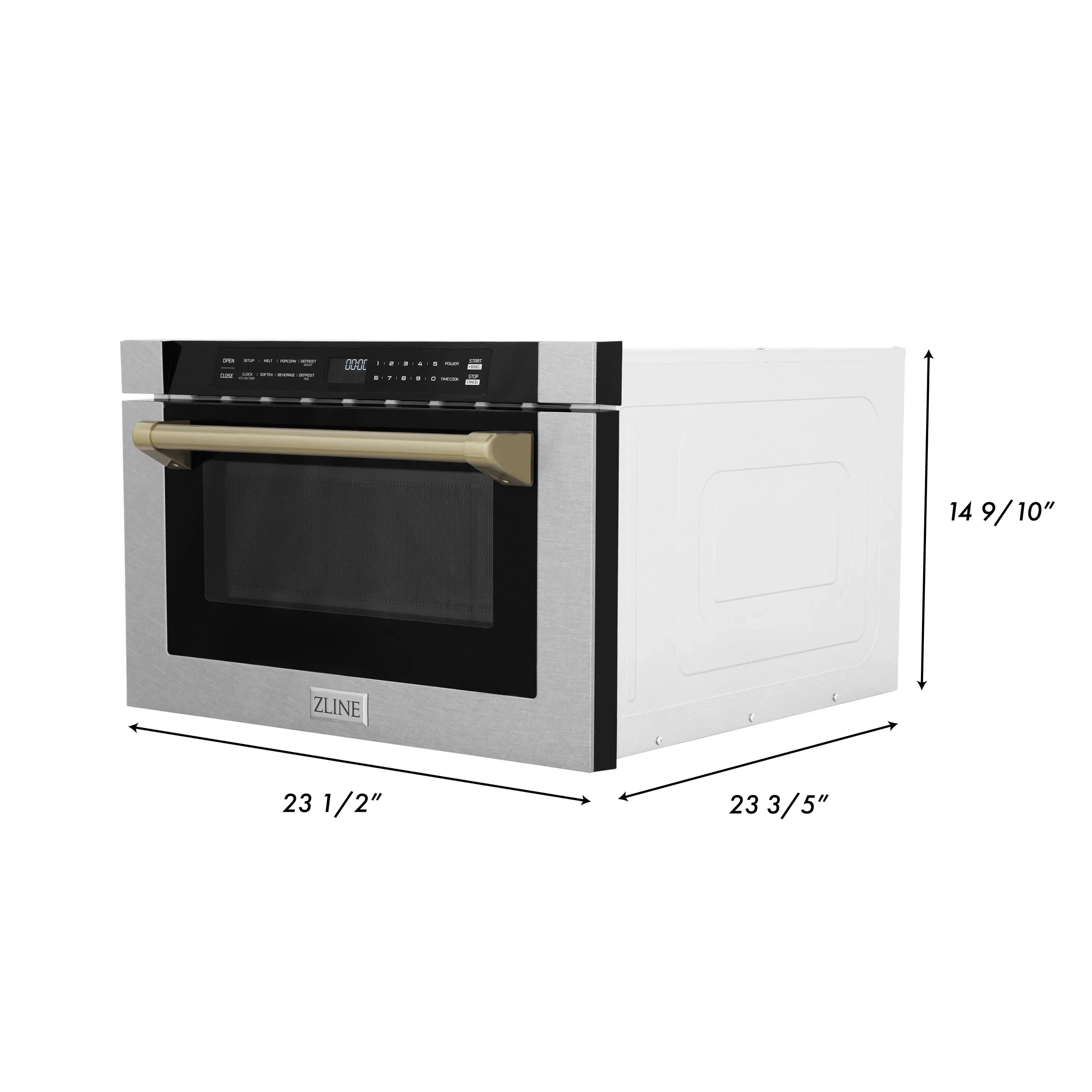 ZLINE Autograph 24" 1.2 cu. ft. Built-in Microwave Drawer with a Traditional Handle in Satin Stainless Steel and Champagne Bronze Accents, MWDZ-1-SS-H-CB