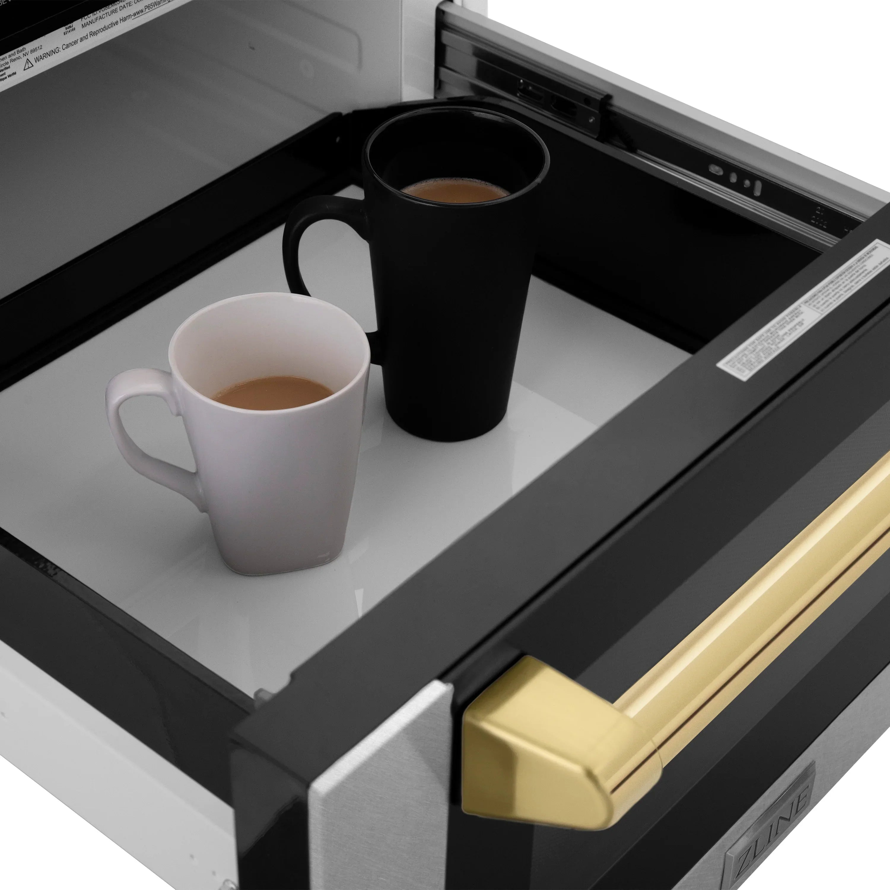 ZLINE Autograph 24" 1.2 cu. ft. Built-in Microwave Drawer with a Traditional Handle in Satin Stainless Steel and Polished Gold Accents, MWDZ-1-SS-H-G