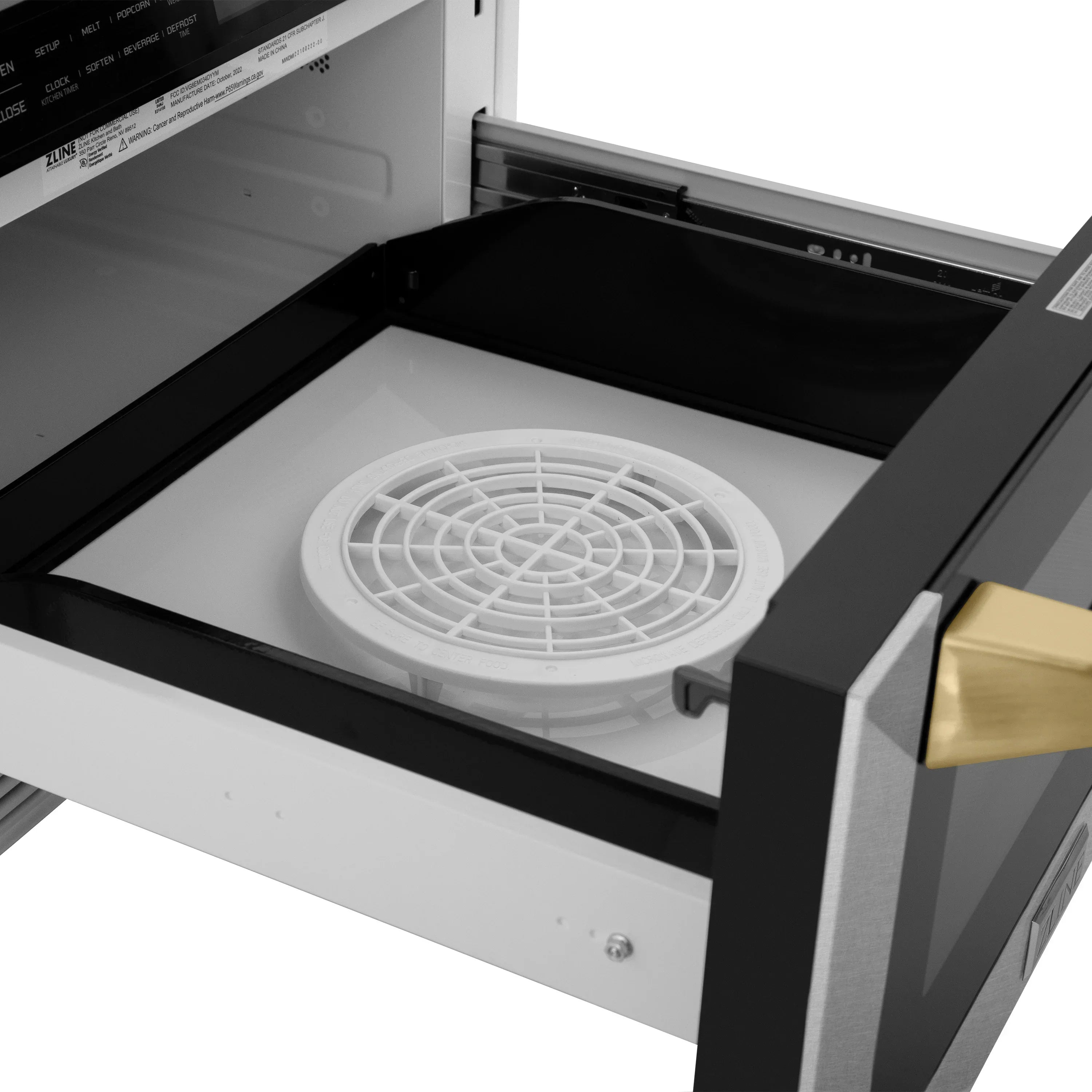 ZLINE Autograph 24" 1.2 cu. ft. Built-in Microwave Drawer with a Traditional Handle in Satin Stainless Steel and Polished Gold Accents, MWDZ-1-SS-H-G