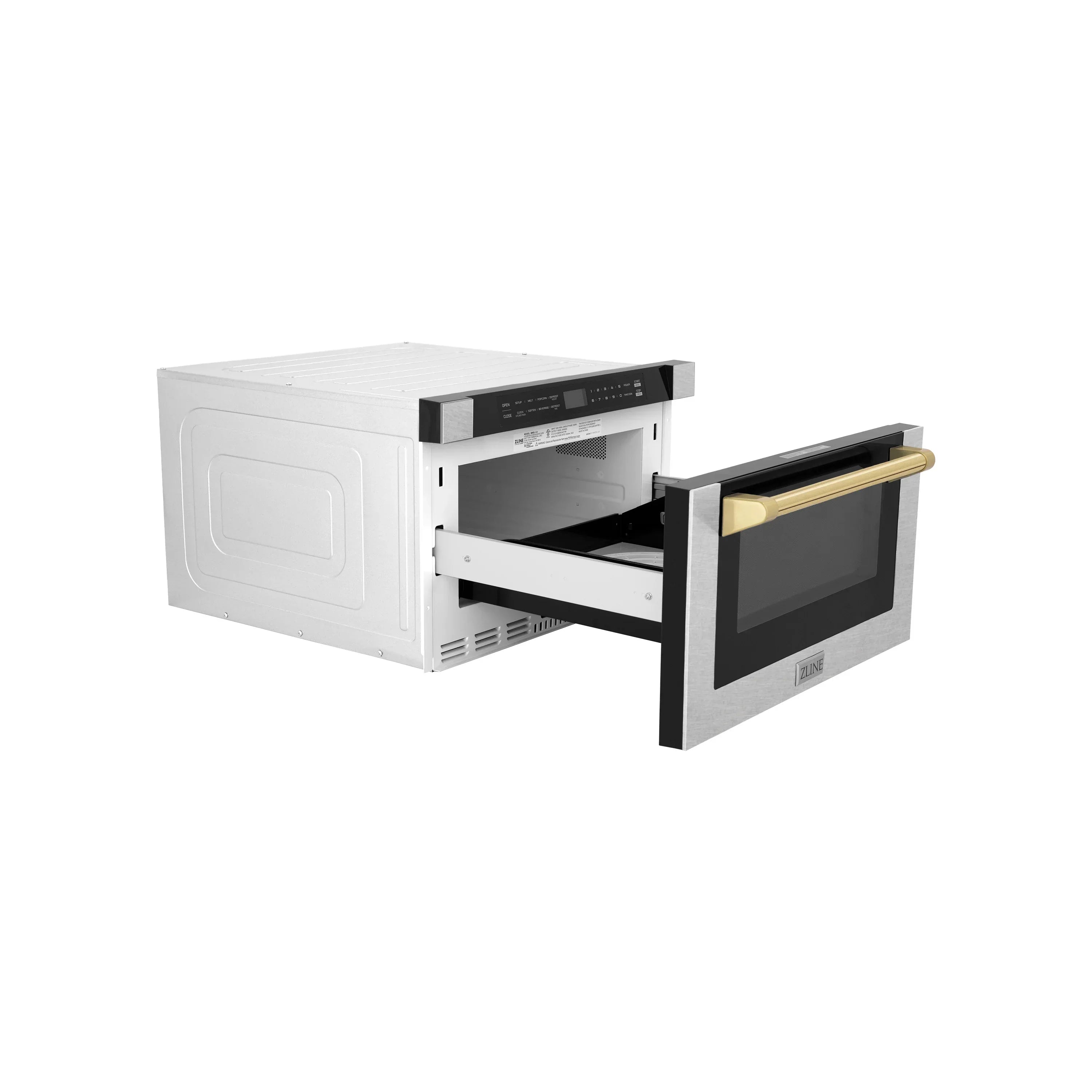 ZLINE Autograph 24" 1.2 cu. ft. Built-in Microwave Drawer with a Traditional Handle in Satin Stainless Steel and Polished Gold Accents, MWDZ-1-SS-H-G