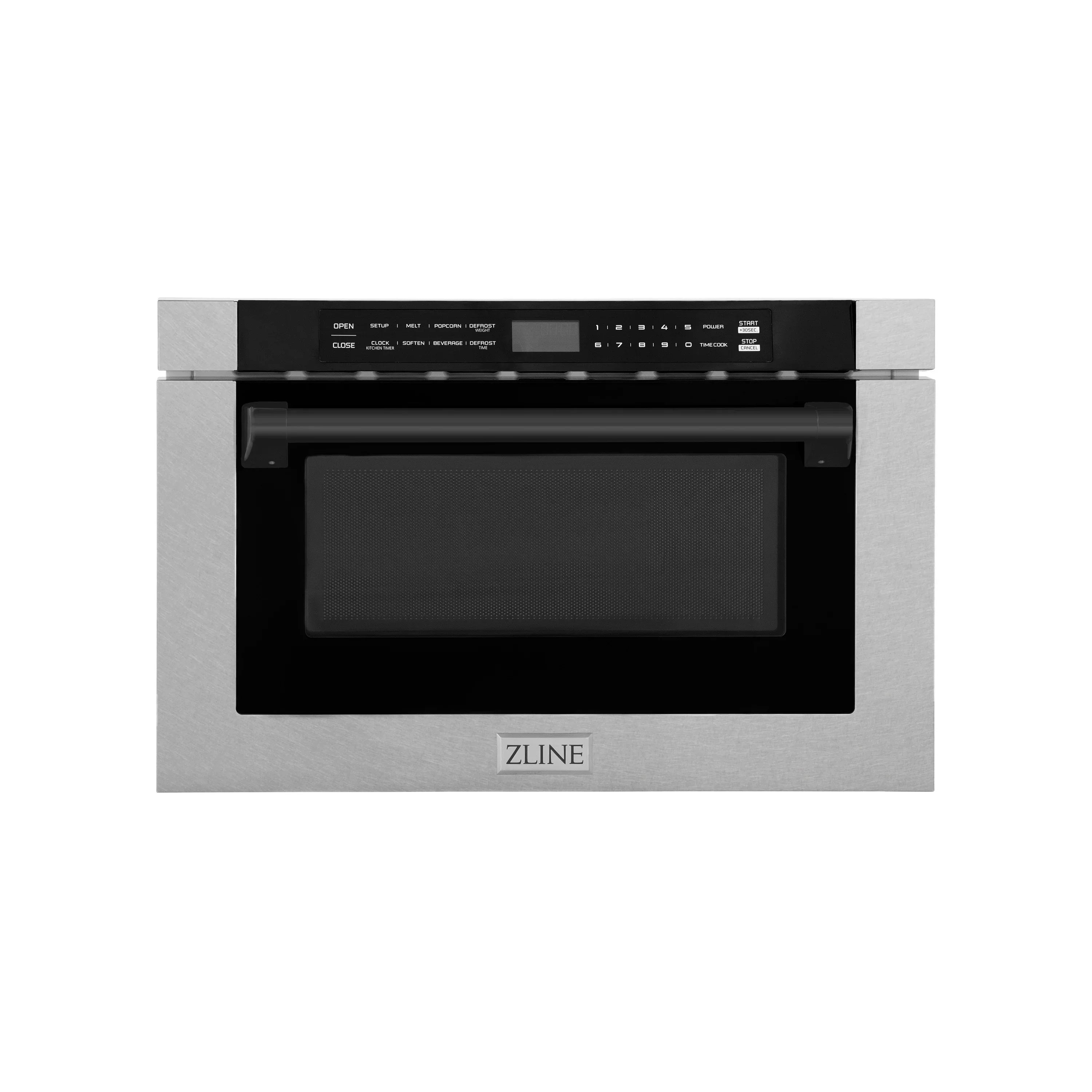 ZLINE Autograph 24" 1.2 cu. ft. Built-in Microwave Drawer with a Traditional Handle in Satin Stainless Steel and Matte Black Accents, MWDZ-1-SS-H-MB