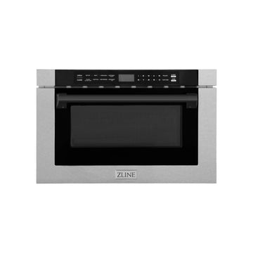 ZLINE Autograph 24" 1.2 cu. ft. Built-in Microwave Drawer with a Traditional Handle in Satin Stainless Steel and Matte Black Accents, MWDZ-1-SS-H-MB