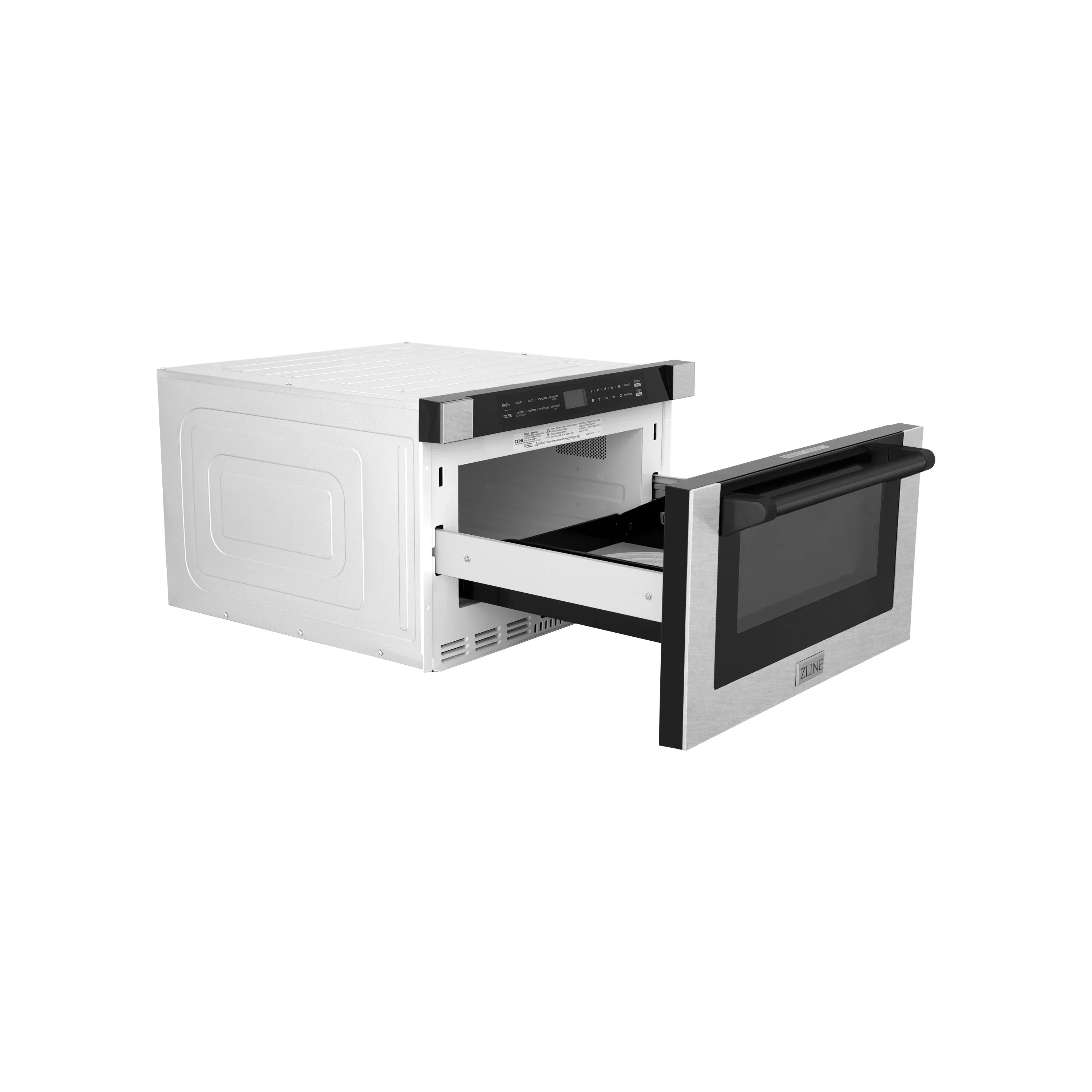 ZLINE Autograph 24" 1.2 cu. ft. Built-in Microwave Drawer with a Traditional Handle in Satin Stainless Steel and Matte Black Accents, MWDZ-1-SS-H-MB