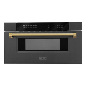 ZLINE Autograph 30 In. 1.2 cu. ft. Built-In Microwave Drawer In Black Stainless Steel with Gold Accents, MWDZ-30-BS-G