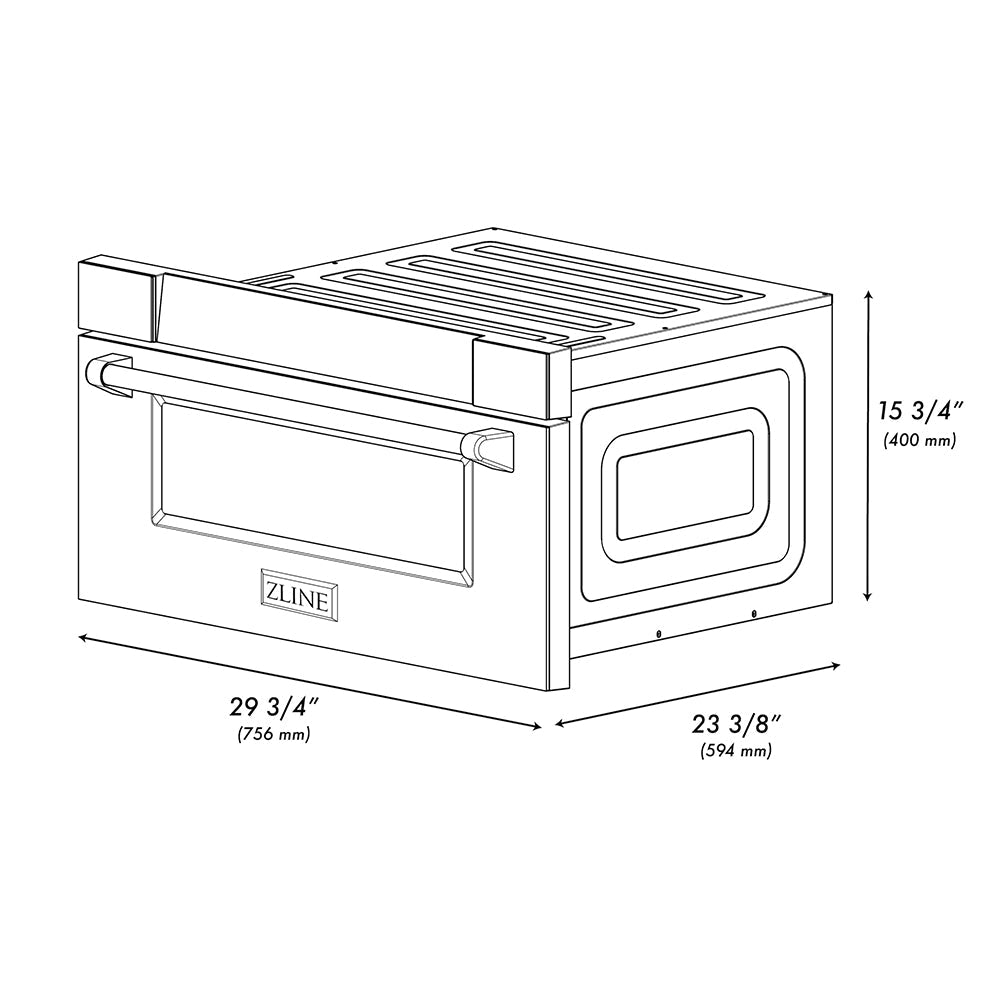 ZLINE Autograph 30" 1.2 cu. ft. Built-in Microwave Drawer in Black Stainless Steel and Polished Gold Helix Handle, MWDZ-30-BS-KG