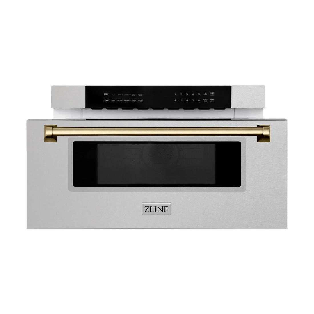 ZLINE Autograph 30" 1.2 cu. ft. Built-In Microwave Drawer in Satin Stainless Steel with Champagne Bronze Accents, MWDZ-30-SS-CB