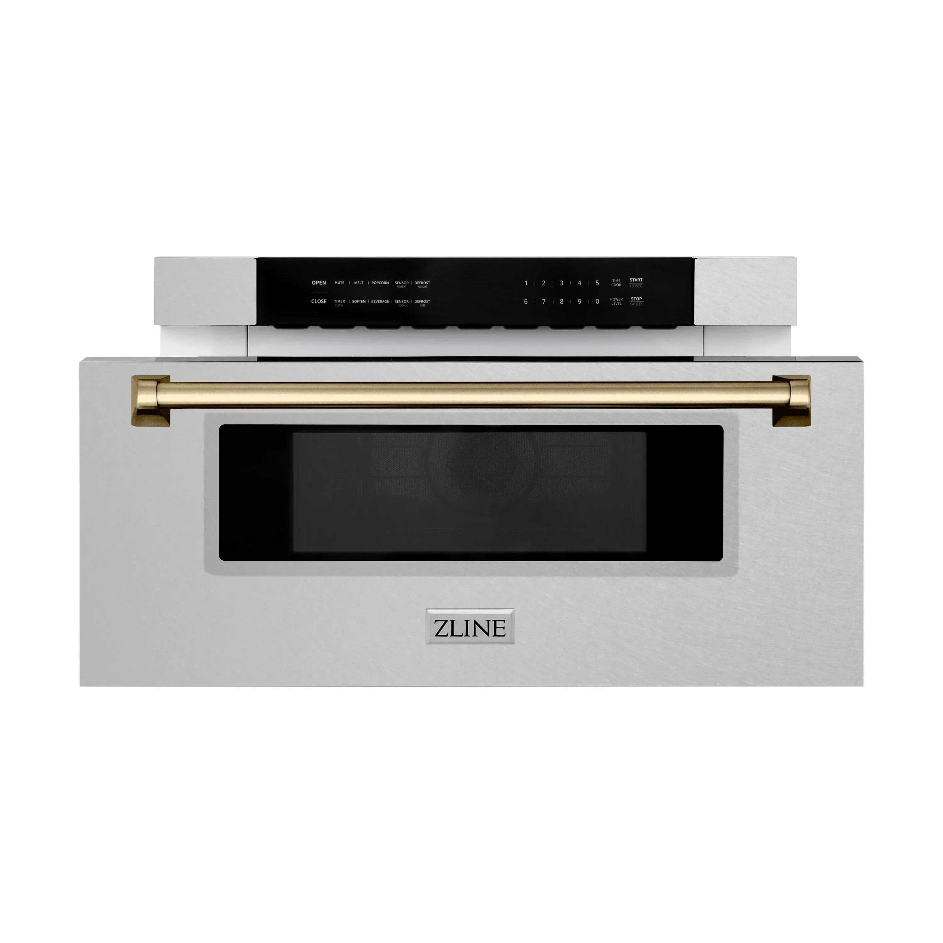 ZLINE Autograph 30" 1.2 cu. ft. Built-In Microwave Drawer in Satin Stainless Steel with Champagne Bronze Accents, MWDZ-30-SS-CB