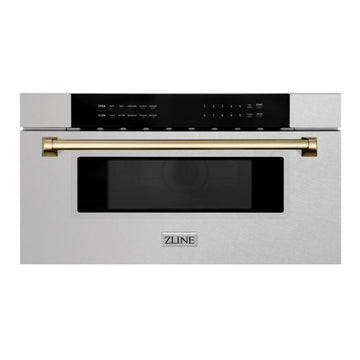 ZLINE Autograph 30" 1.2 cu. ft. Built-In Microwave Drawer in Satin Stainless Steel with Champagne Bronze Accents, MWDZ-30-SS-CB