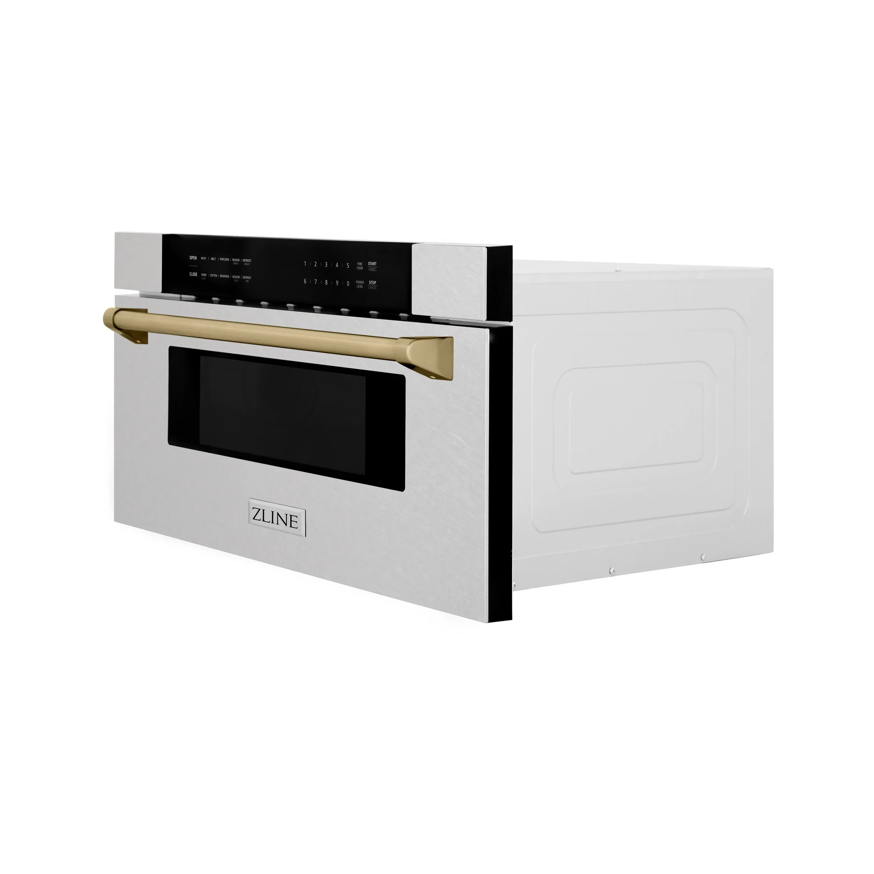 ZLINE Autograph 30" 1.2 cu. ft. Built-In Microwave Drawer in Satin Stainless Steel with Champagne Bronze Accents, MWDZ-30-SS-CB