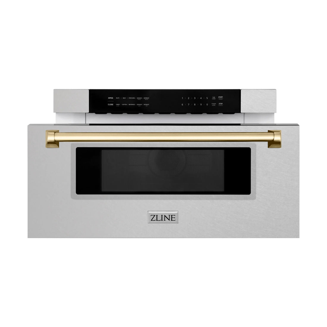 ZLINE Autograph 30" 1.2 cu. ft. Built-In Microwave Drawer in Satin Stainless Steel with Polished Gold Accents, MWDZ-30-SS-G