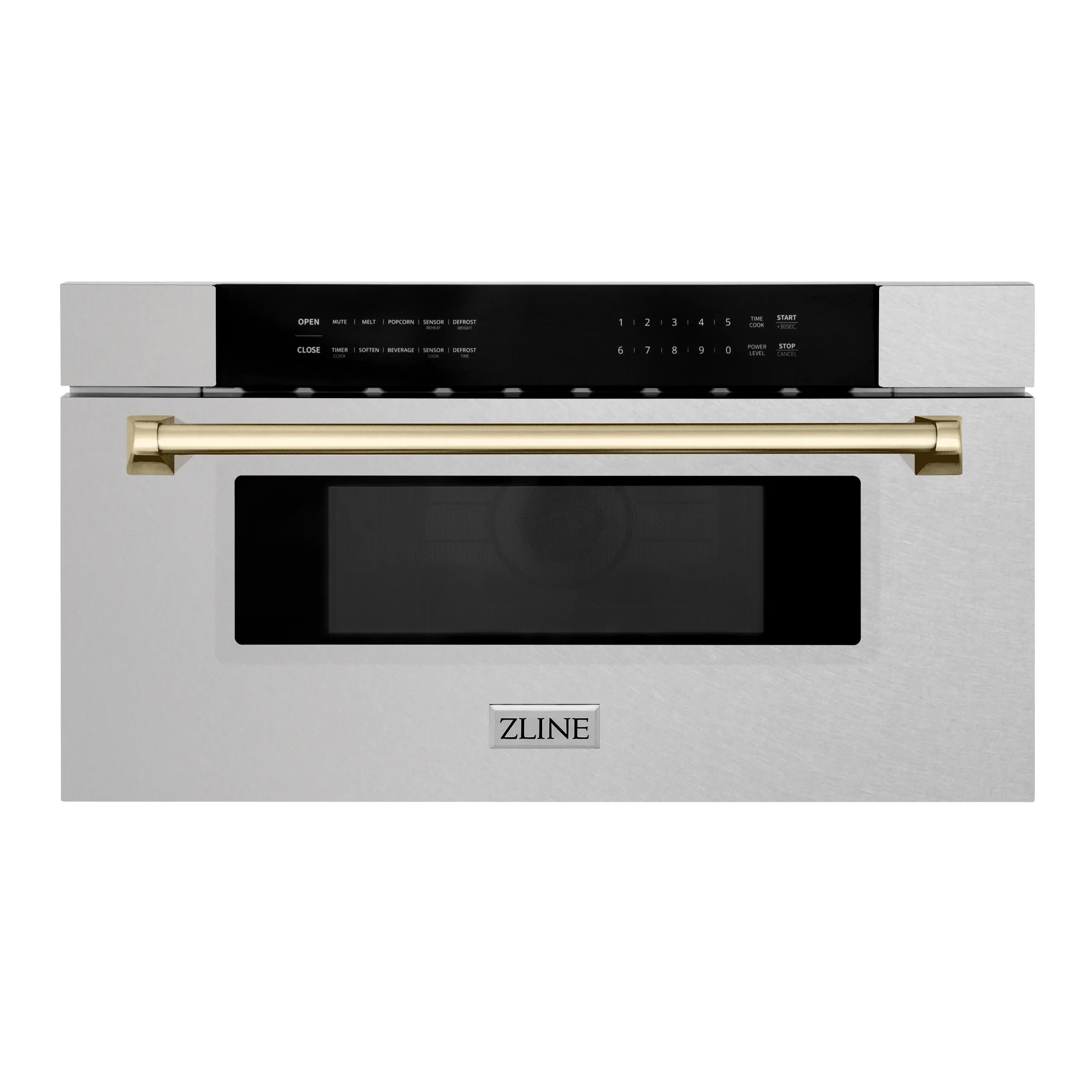ZLINE Autograph 30" 1.2 cu. ft. Built-In Microwave Drawer in Satin Stainless Steel with Polished Gold Accents, MWDZ-30-SS-G