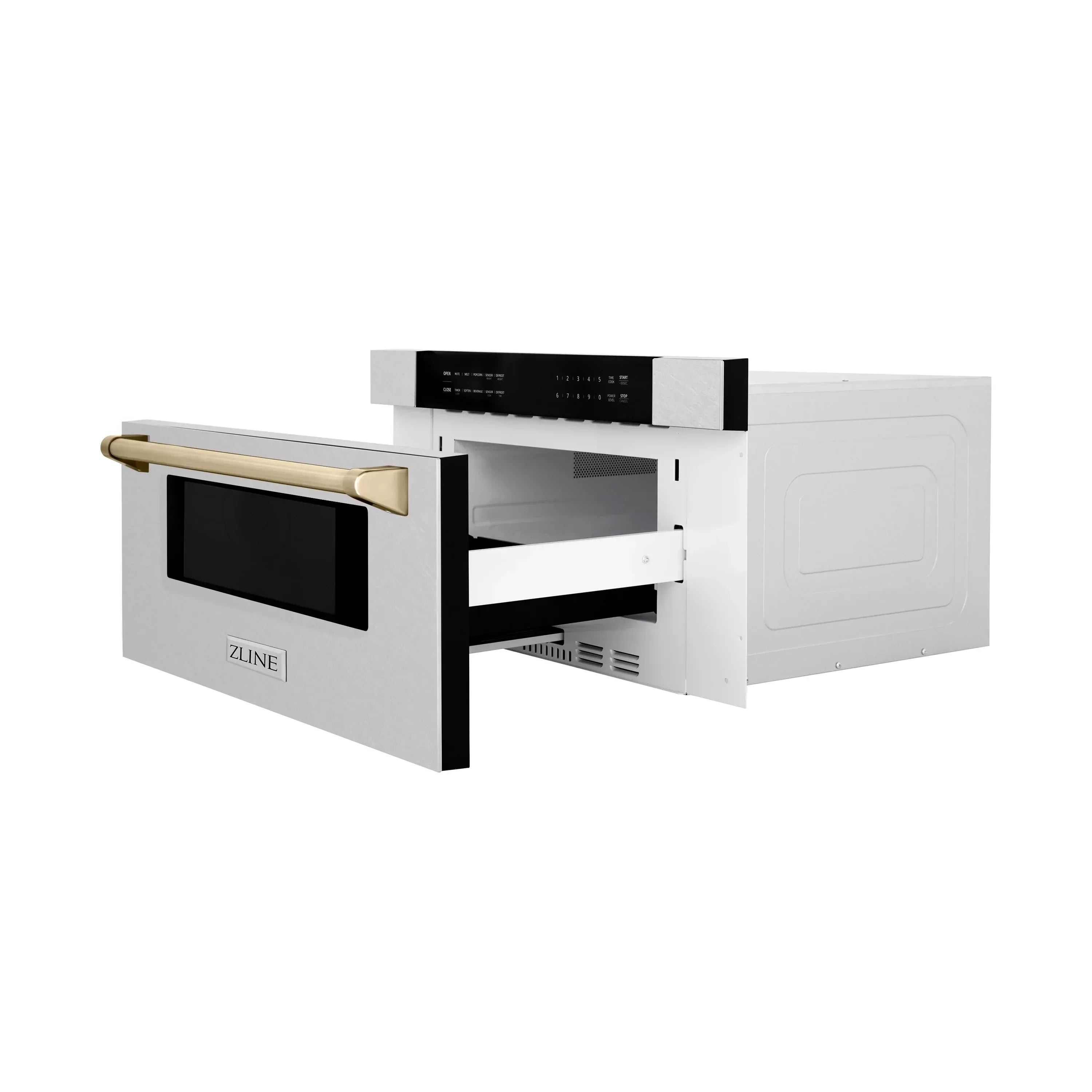 ZLINE Autograph 30" 1.2 cu. ft. Built-In Microwave Drawer in Satin Stainless Steel with Polished Gold Accents, MWDZ-30-SS-G