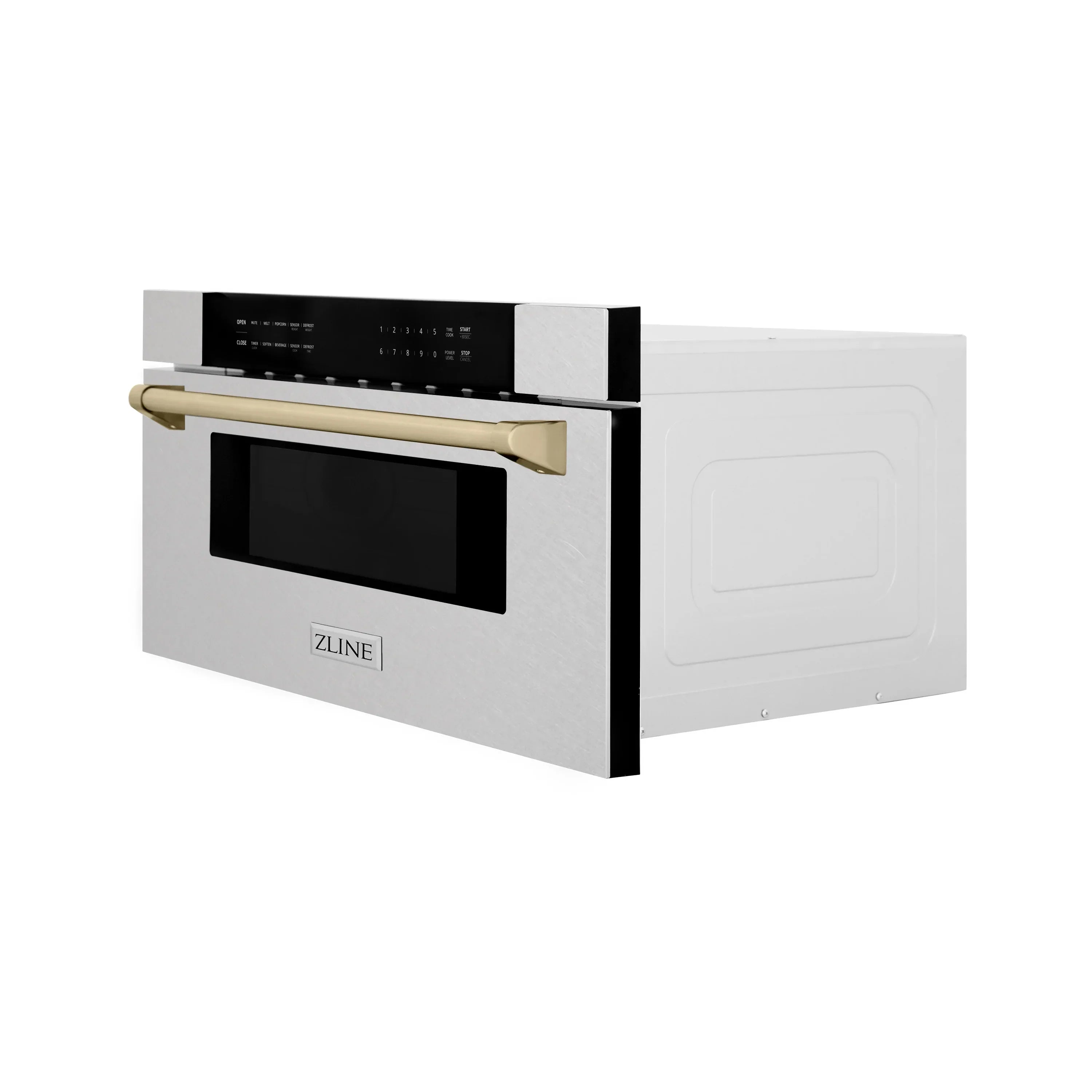 ZLINE Autograph 30" 1.2 cu. ft. Built-In Microwave Drawer in Satin Stainless Steel with Polished Gold Accents, MWDZ-30-SS-G