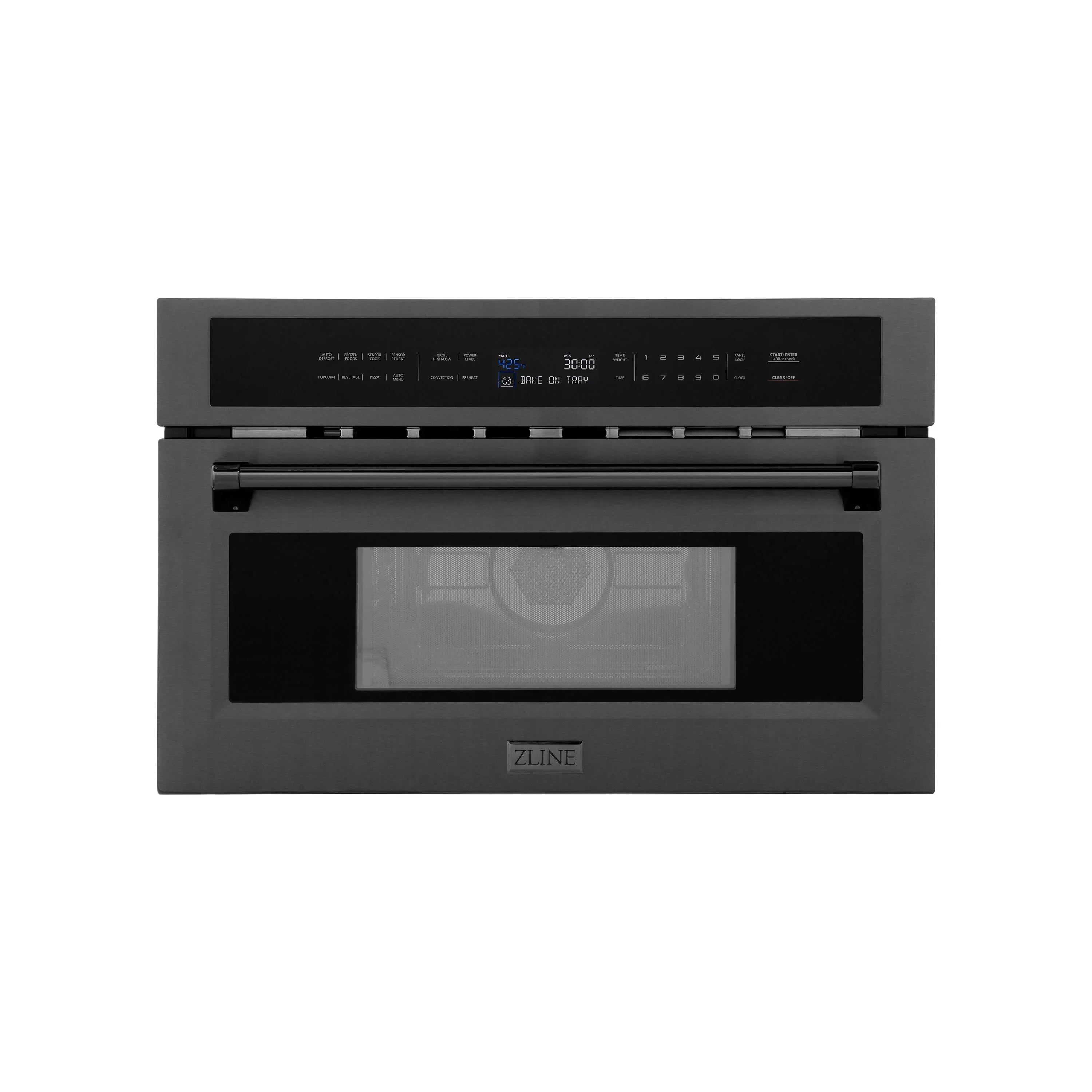 ZLINE 30 In. 1.55 cu ft. Built-in Convection Microwave Oven in Black Stainless Steel with Speed and Sensor Cooking, MWO-30-BS