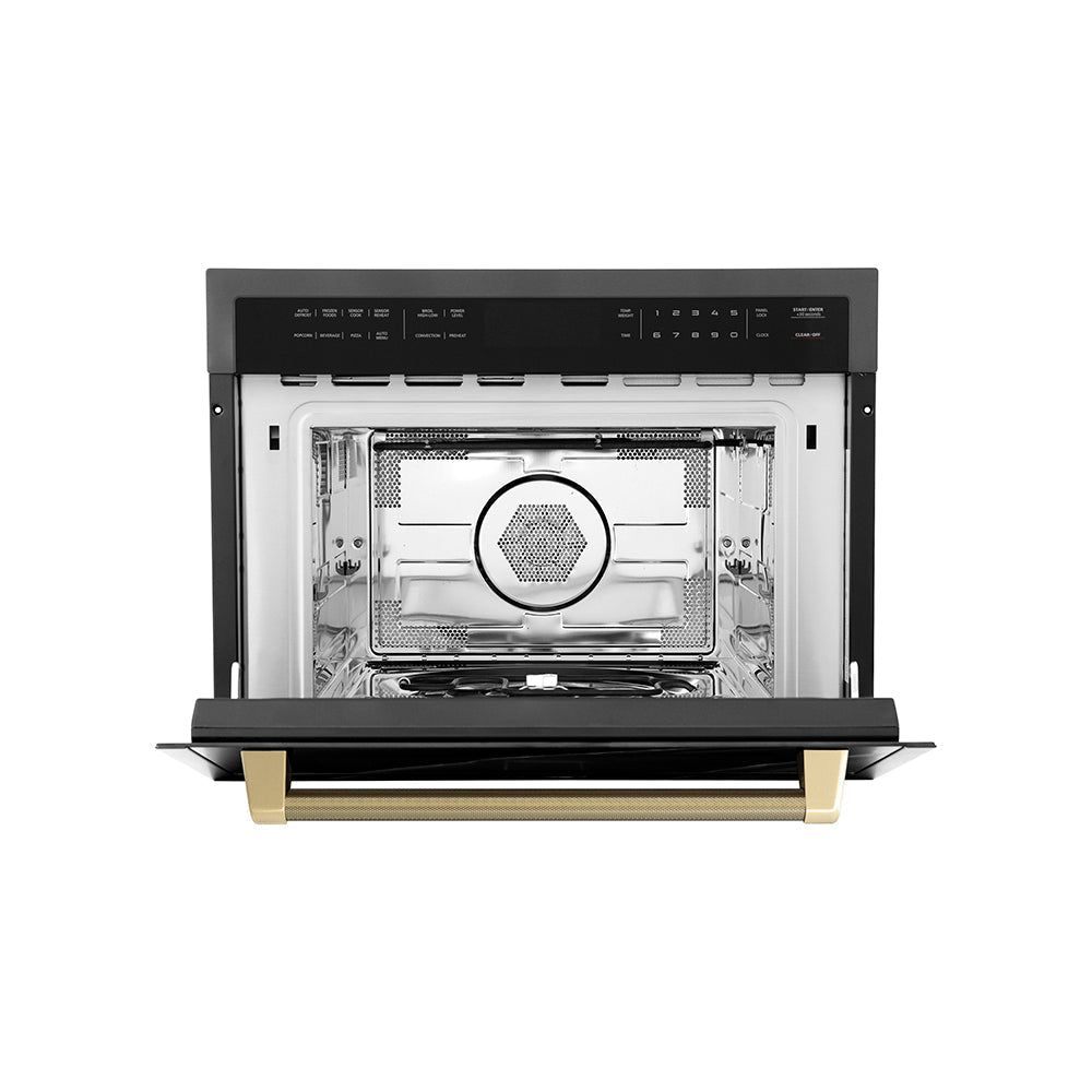ZLINE Autograph 24" 1.6 cu ft. Built-in Convection Microwave Oven in Black Stainless Steel and Champagne Bronze Helix Handle, MWOZ-24-BS-KCB