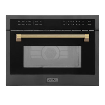 ZLINE Autograph 24" 1.6 cu ft. Built-in Convection Microwave Oven in Black Stainless Steel and Champagne Bronze Helix Handle, MWOZ-24-BS-KCB