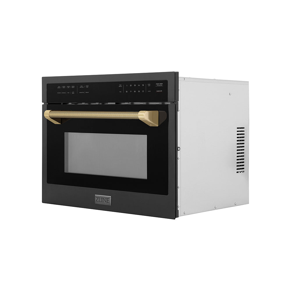ZLINE Autograph 24" 1.6 cu ft. Built-in Convection Microwave Oven in Black Stainless Steel and Champagne Bronze Helix Handle, MWOZ-24-BS-KCB