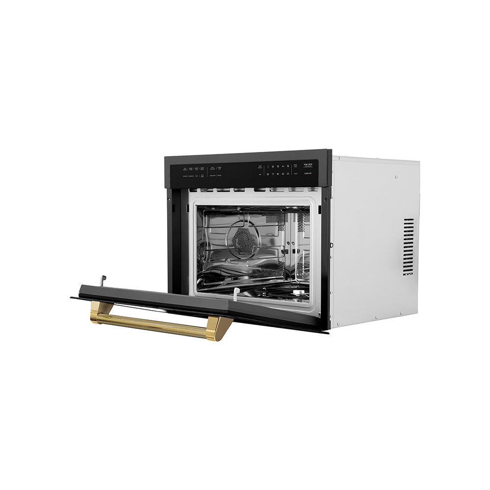 ZLINE Autograph 24" 1.6 cu ft. Built-in Convection Microwave Oven in Black Stainless Steel and Polished Gold Helix Handle, MWOZ-24-BS-KG