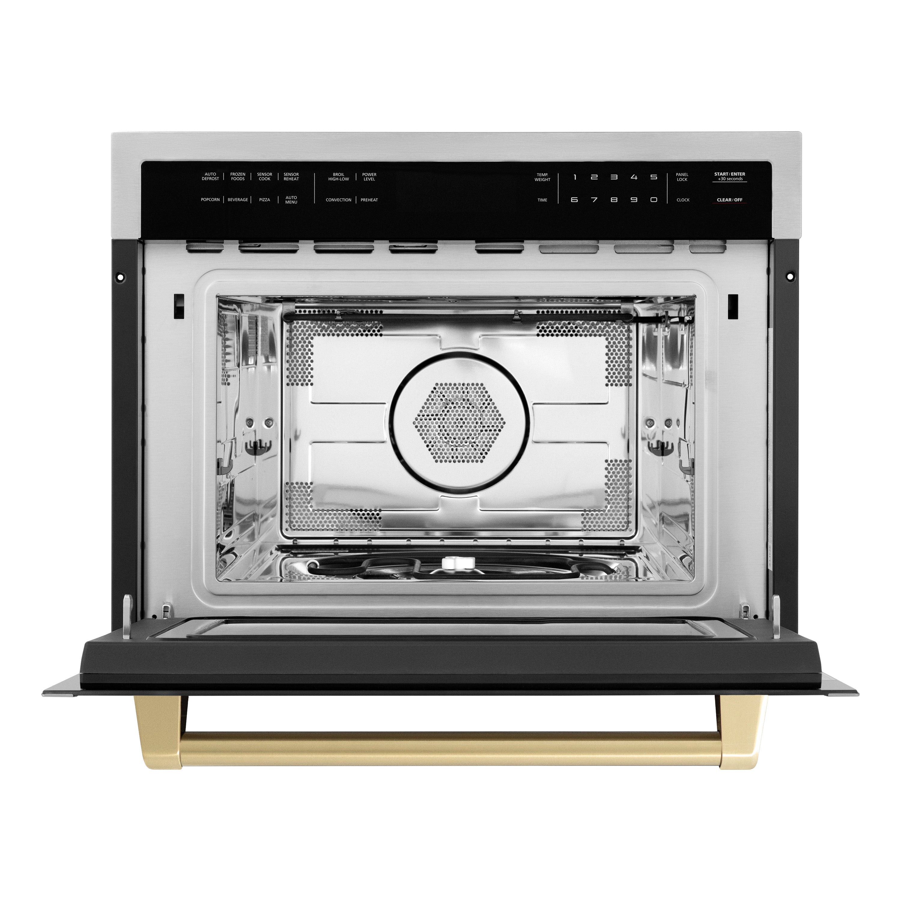 ZLINE Autograph 24" 1.6 cu ft. Built-in Convection Microwave Oven in Satin Stainless Steel with Champagne Bronze Accents, MWOZ-24-SS-CB