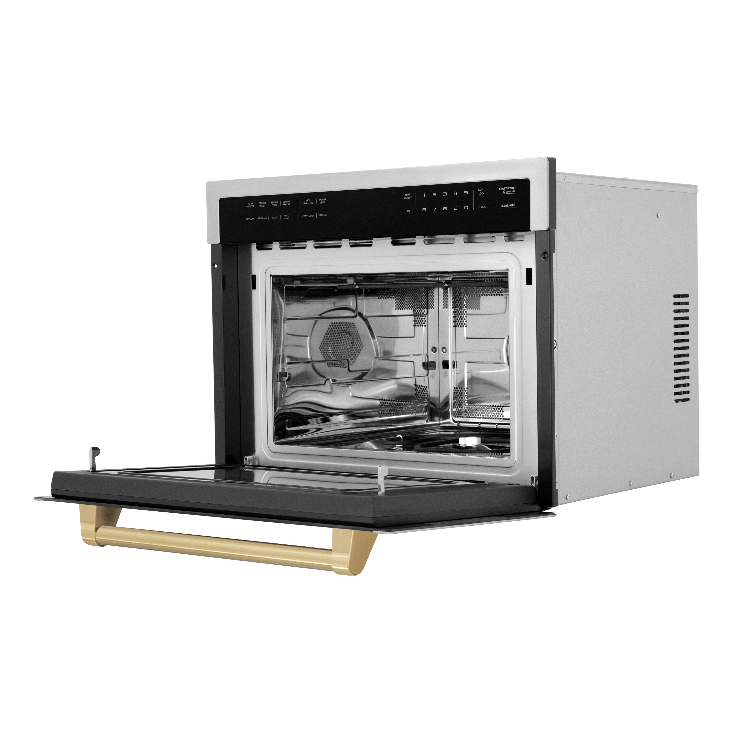 ZLINE Autograph 24" 1.6 cu ft. Built-in Convection Microwave Oven in Satin Stainless Steel with Champagne Bronze Accents, MWOZ-24-SS-CB