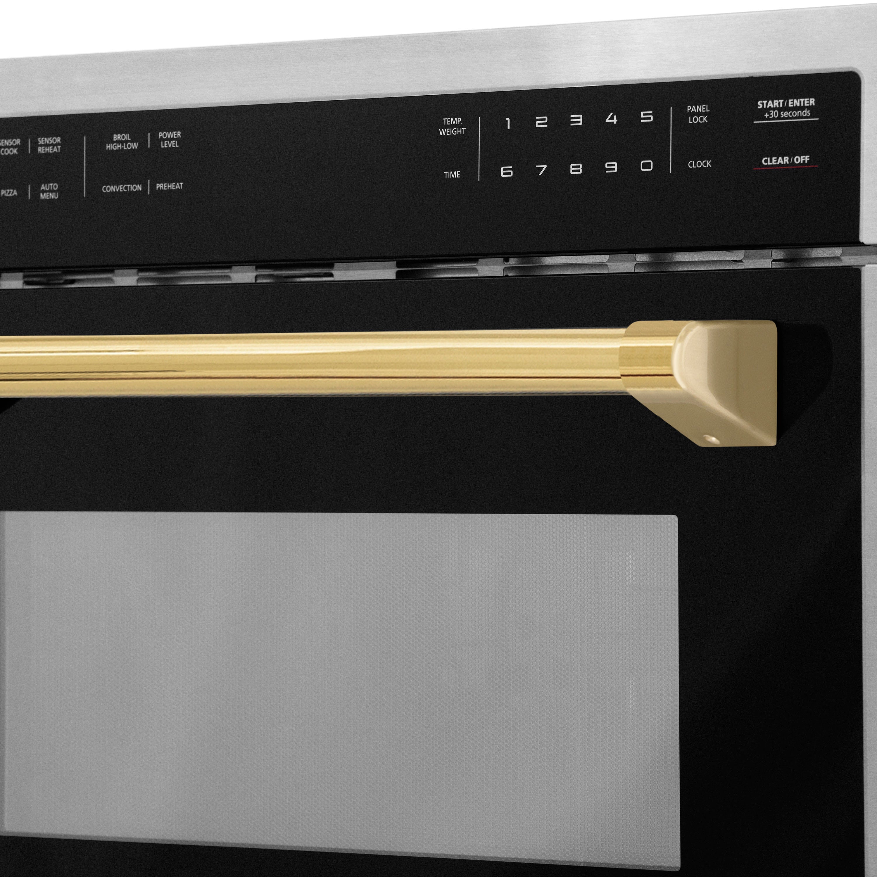 ZLINE Autograph 24" 1.6 cu ft. Built-in Convection Microwave Oven in Satin Stainless Steel with Polished Gold Accents, MWOZ-24-SS-G